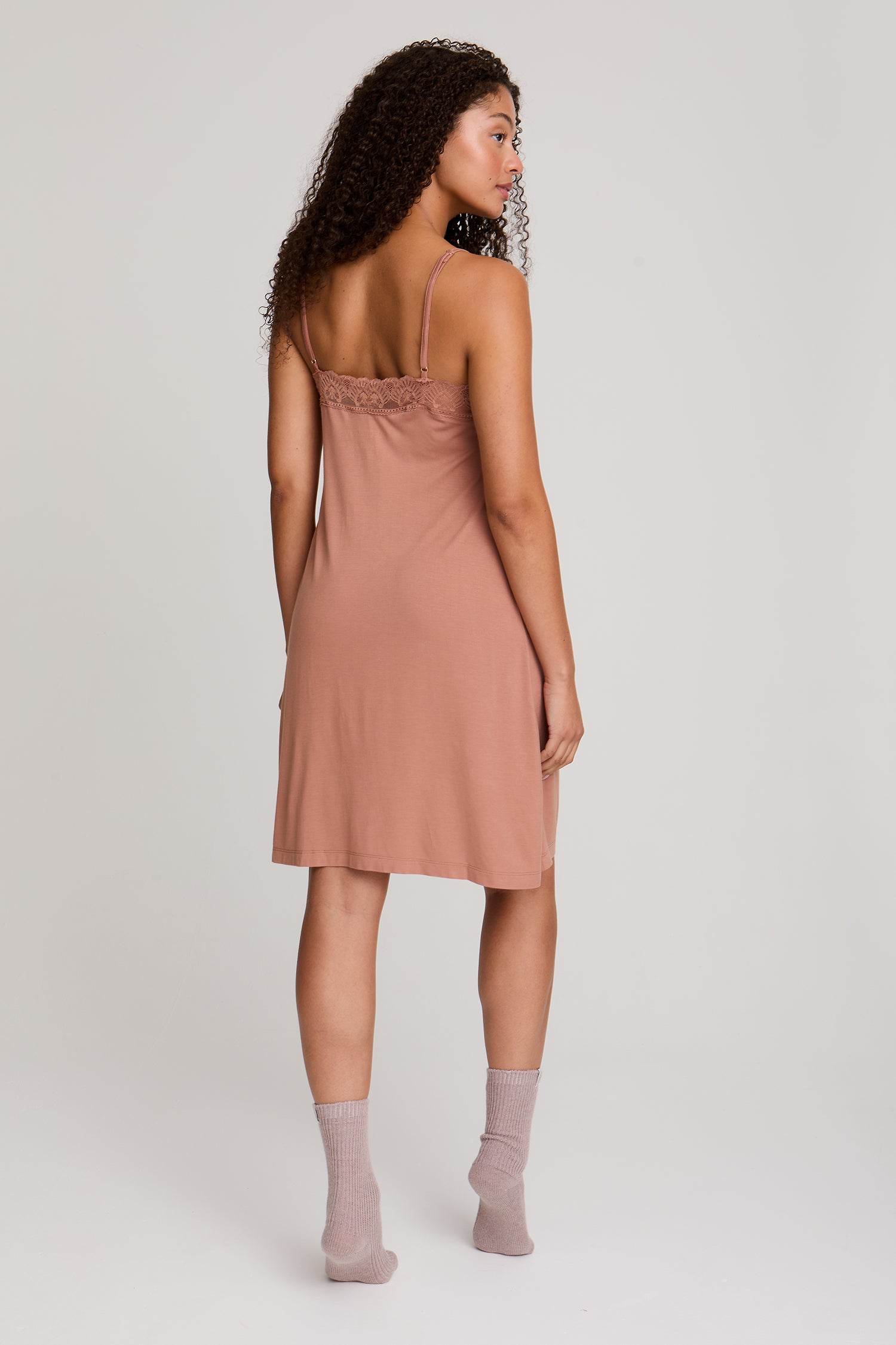 Bamboo Lace Chemise Nightdress in Mocha