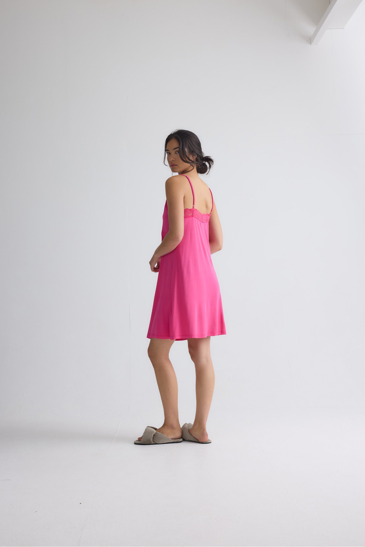 Bamboo Lace Chemise Nightdress in Raspberry
