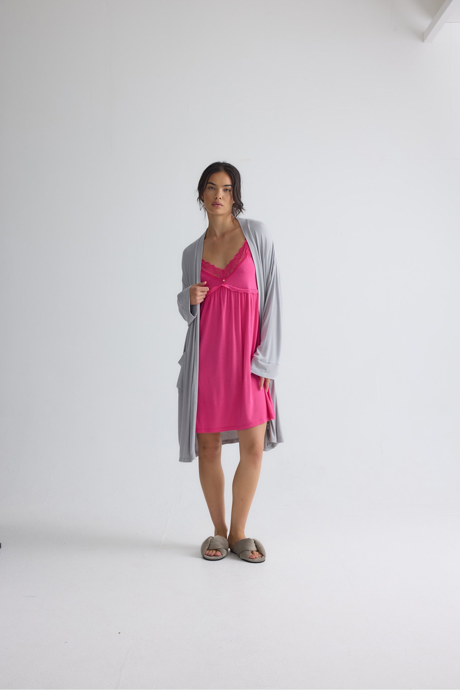 Bamboo Lace Chemise Nightdress in Raspberry