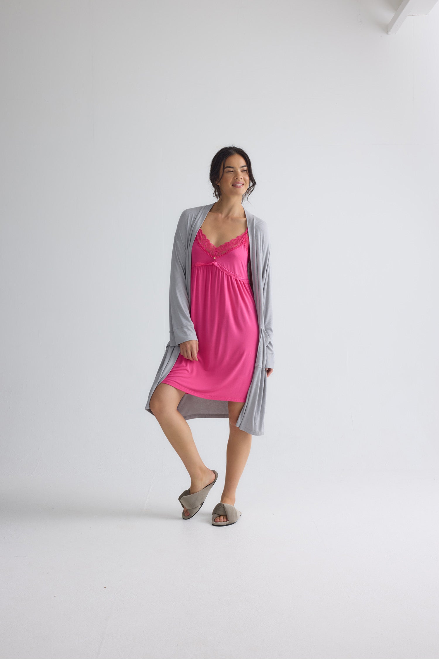 Bamboo Lace Chemise Nightdress in Raspberry