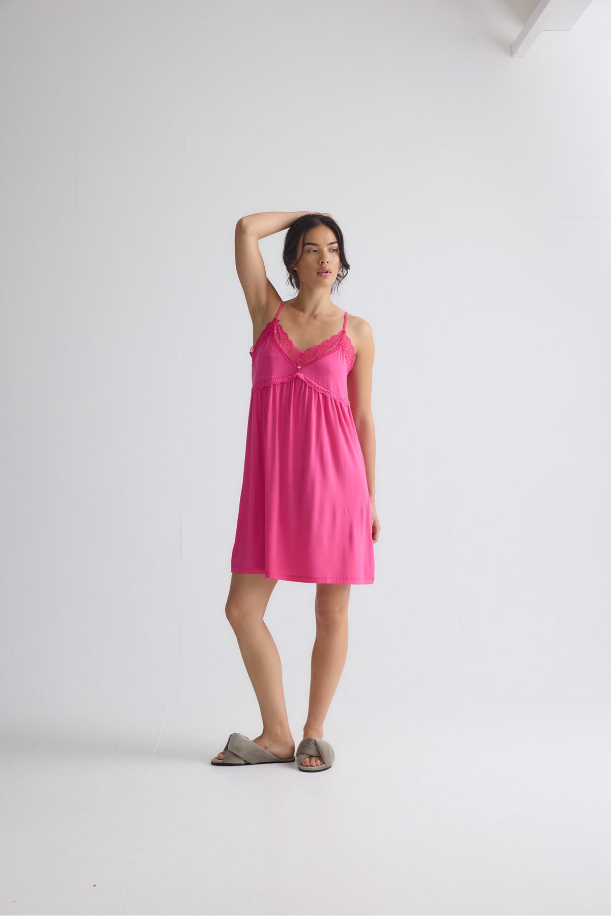 Bamboo Lace Chemise Nightdress in Raspberry