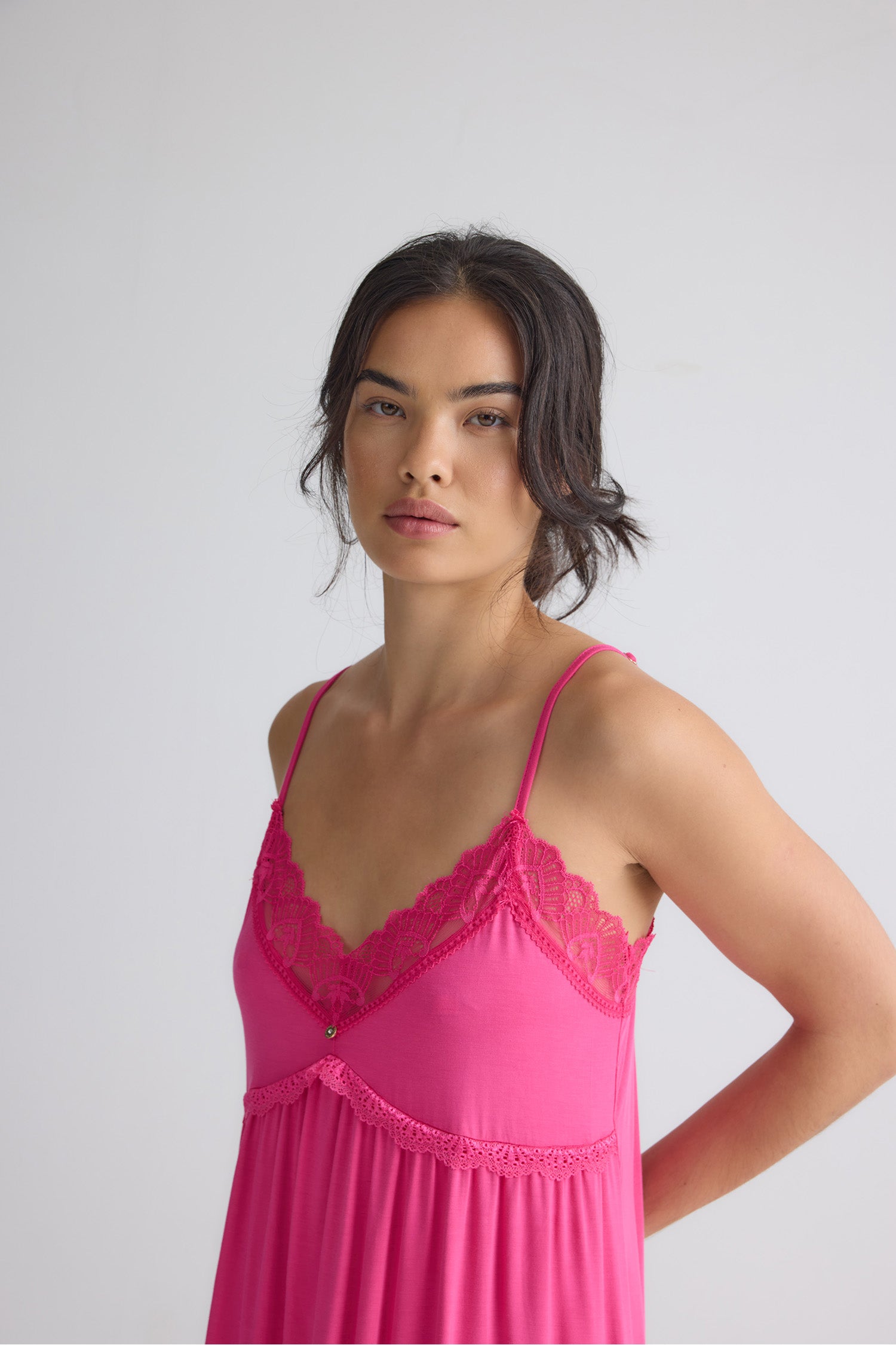 Bamboo Lace Chemise Nightdress in Raspberry