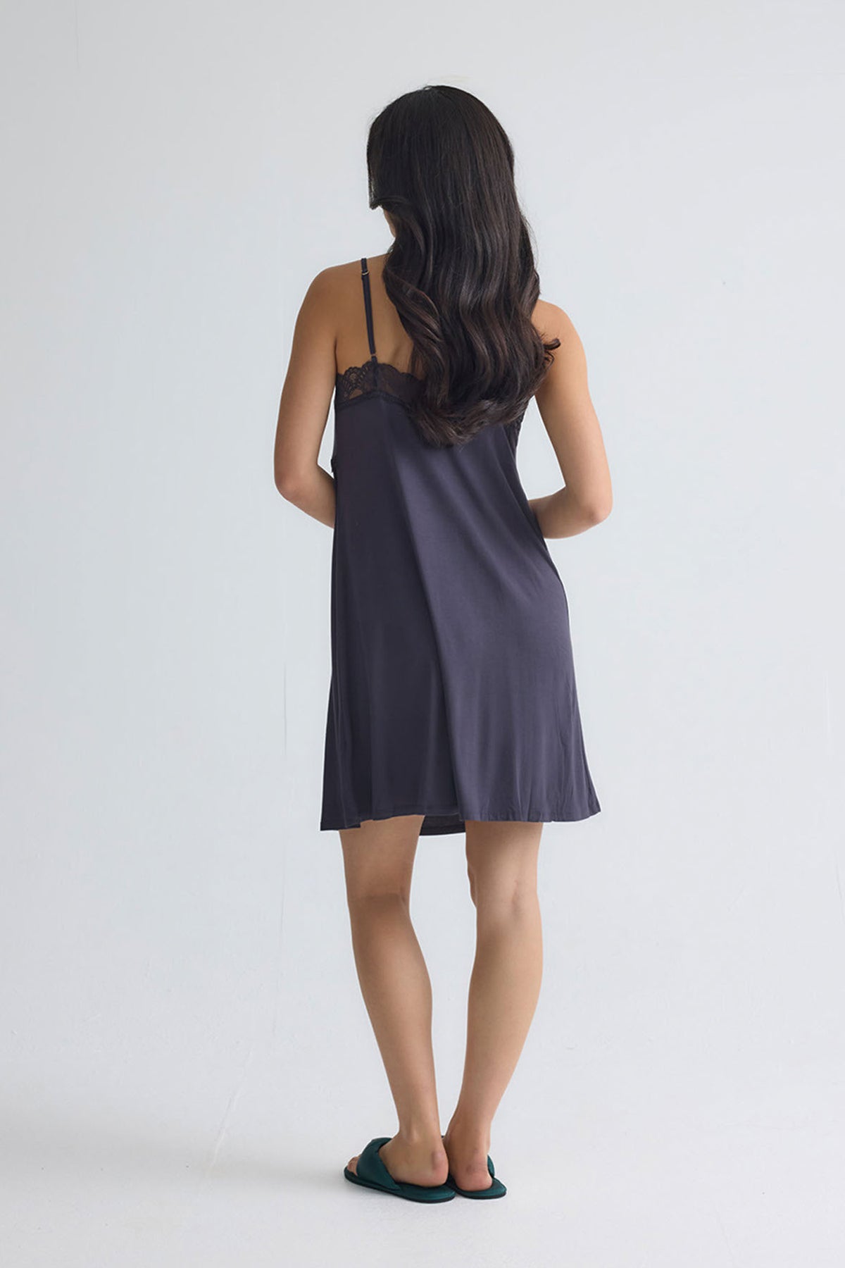 Bamboo Lace Chemise Nightdress in Raven