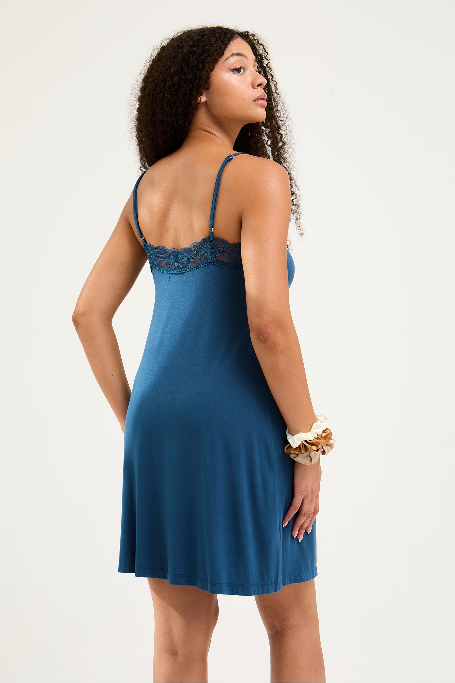 Bamboo Lace Chemise Nightdress in Teal