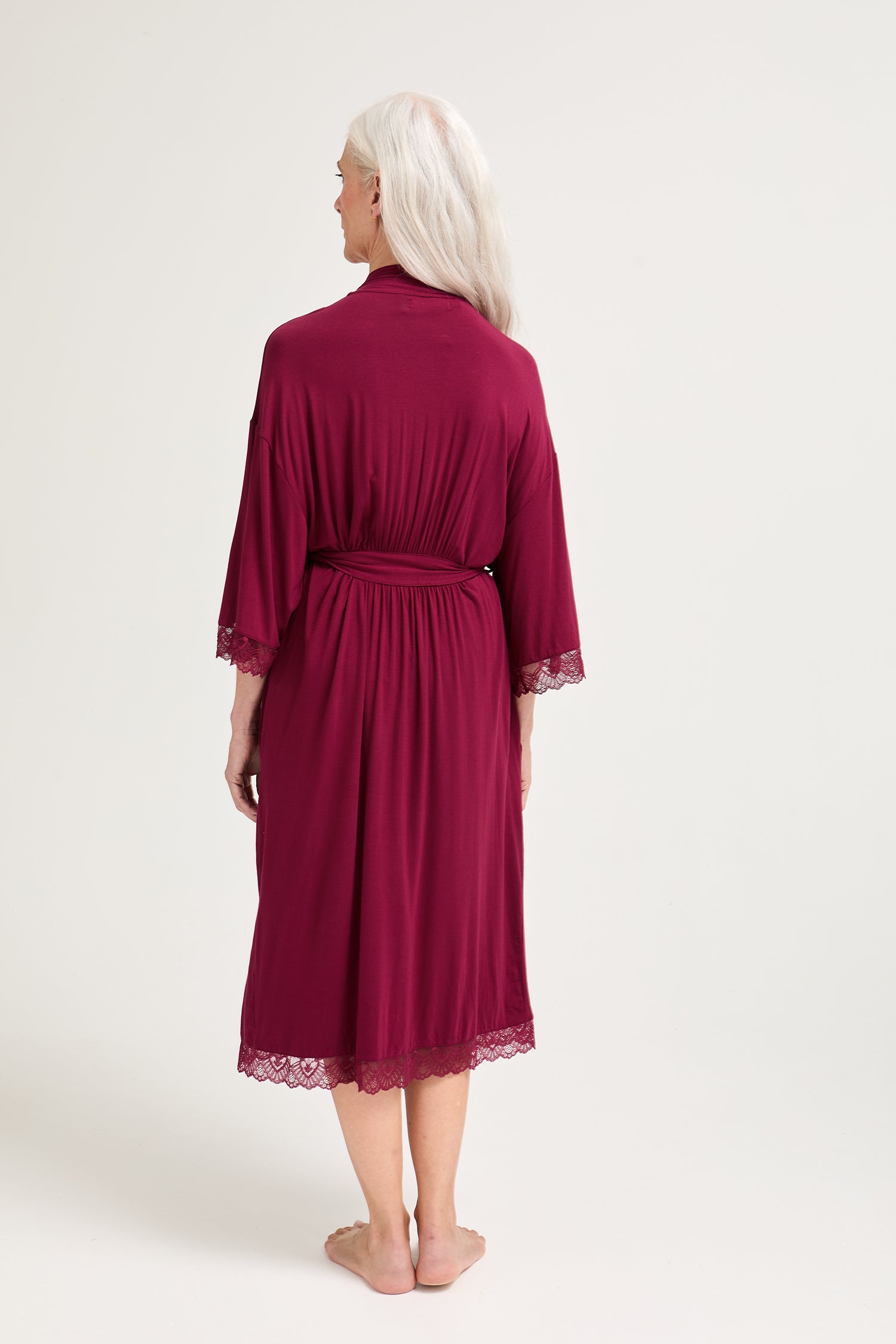 Bamboo Lace Kimono Robe in Bordeaux