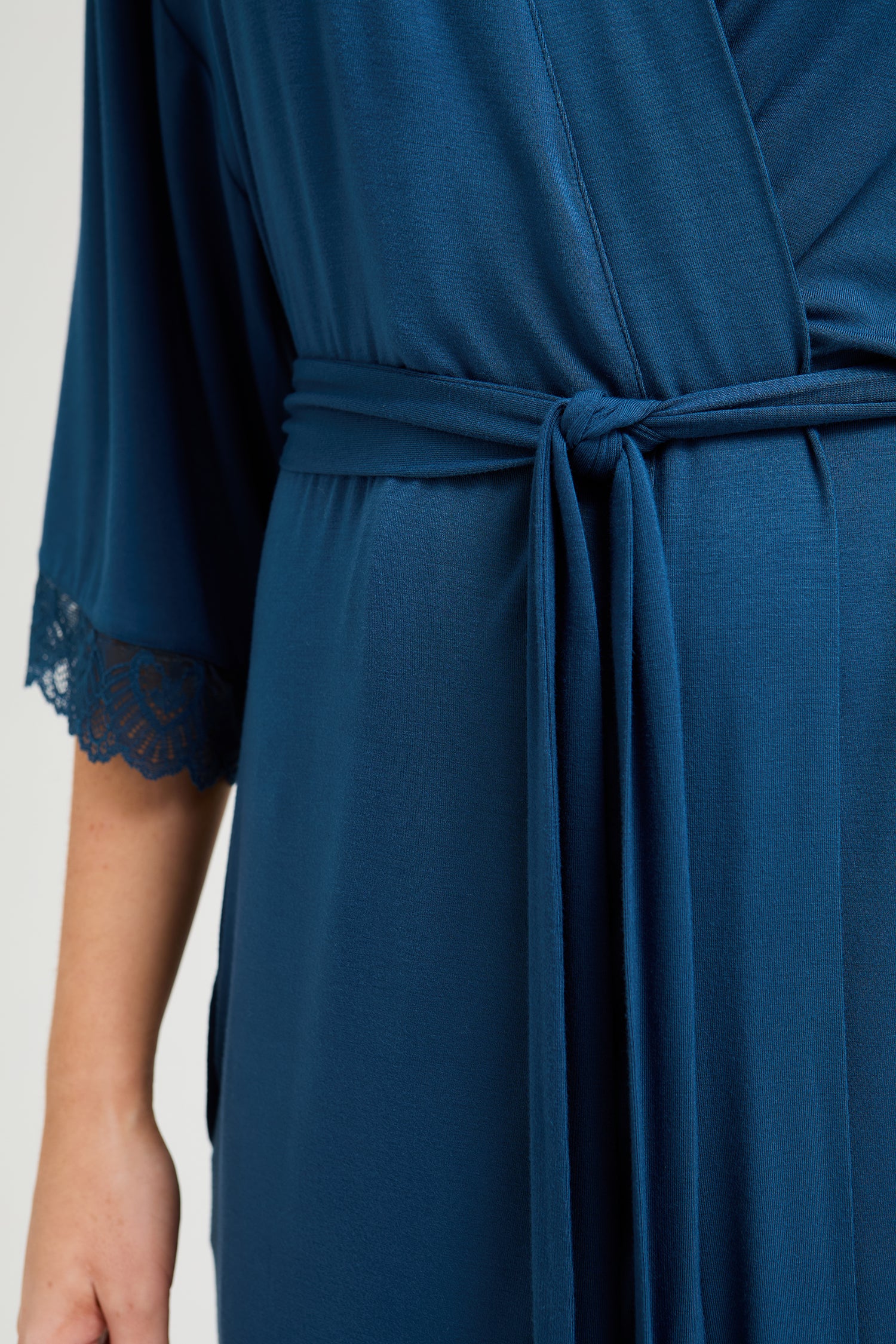 Bamboo Lace Kimono Robe in Teal