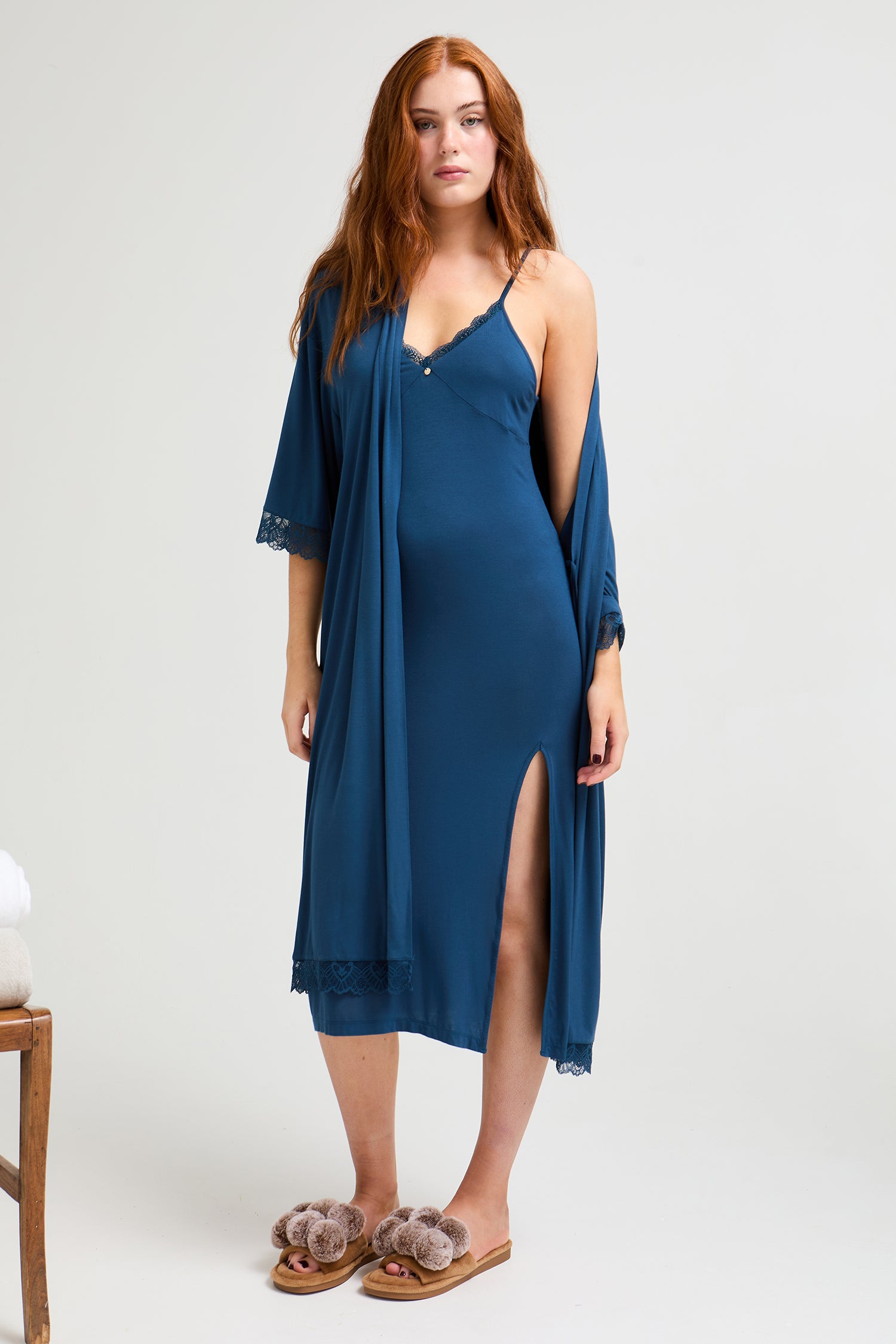 Bamboo Lace Midaxi Chemise in Teal