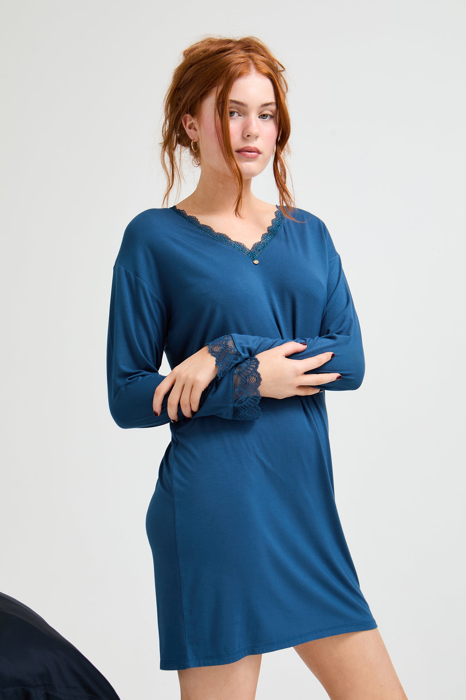 Bamboo Lace Nightdress in Teal