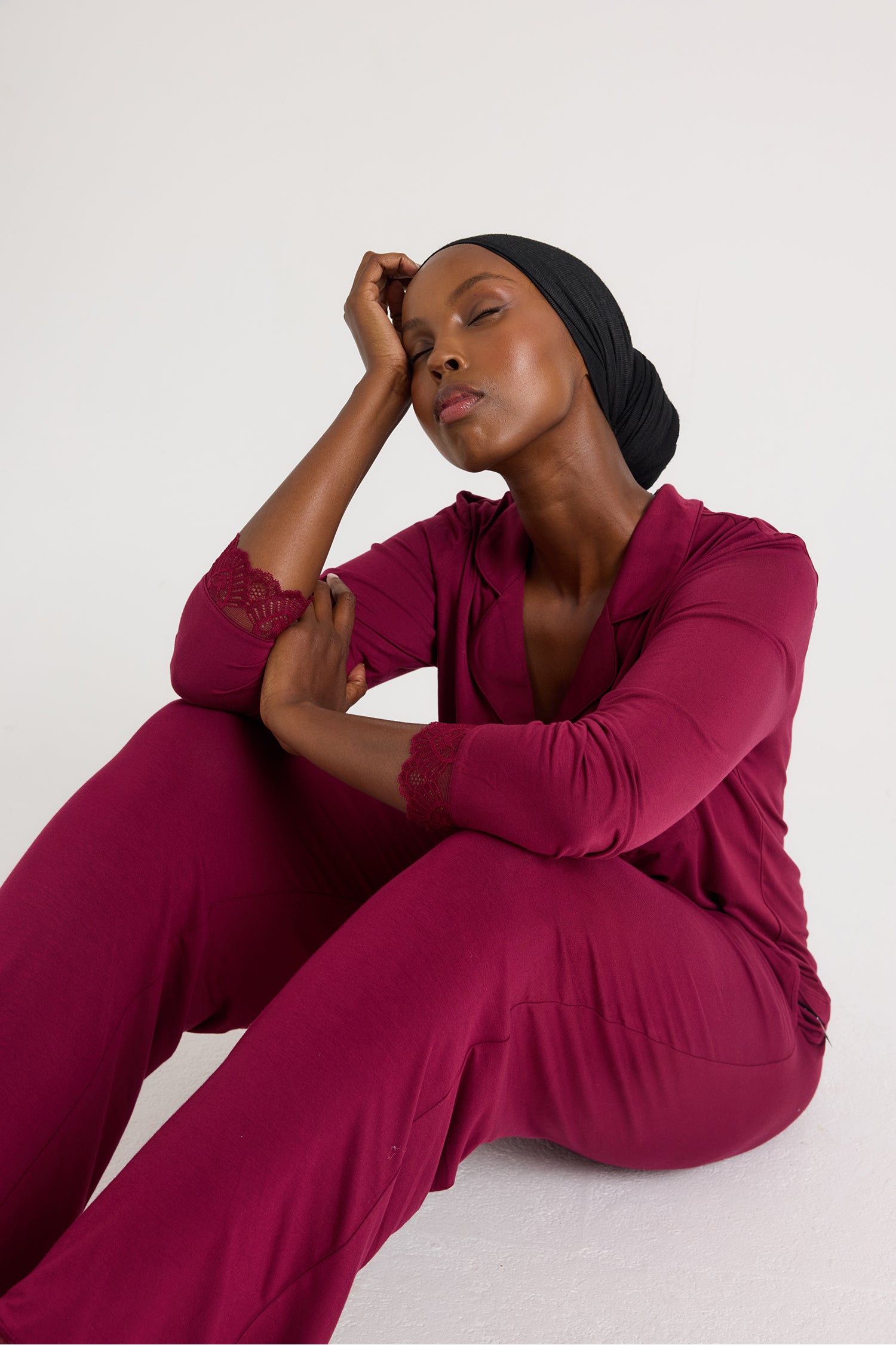 Bamboo Lace Pajama Set in Bordeaux