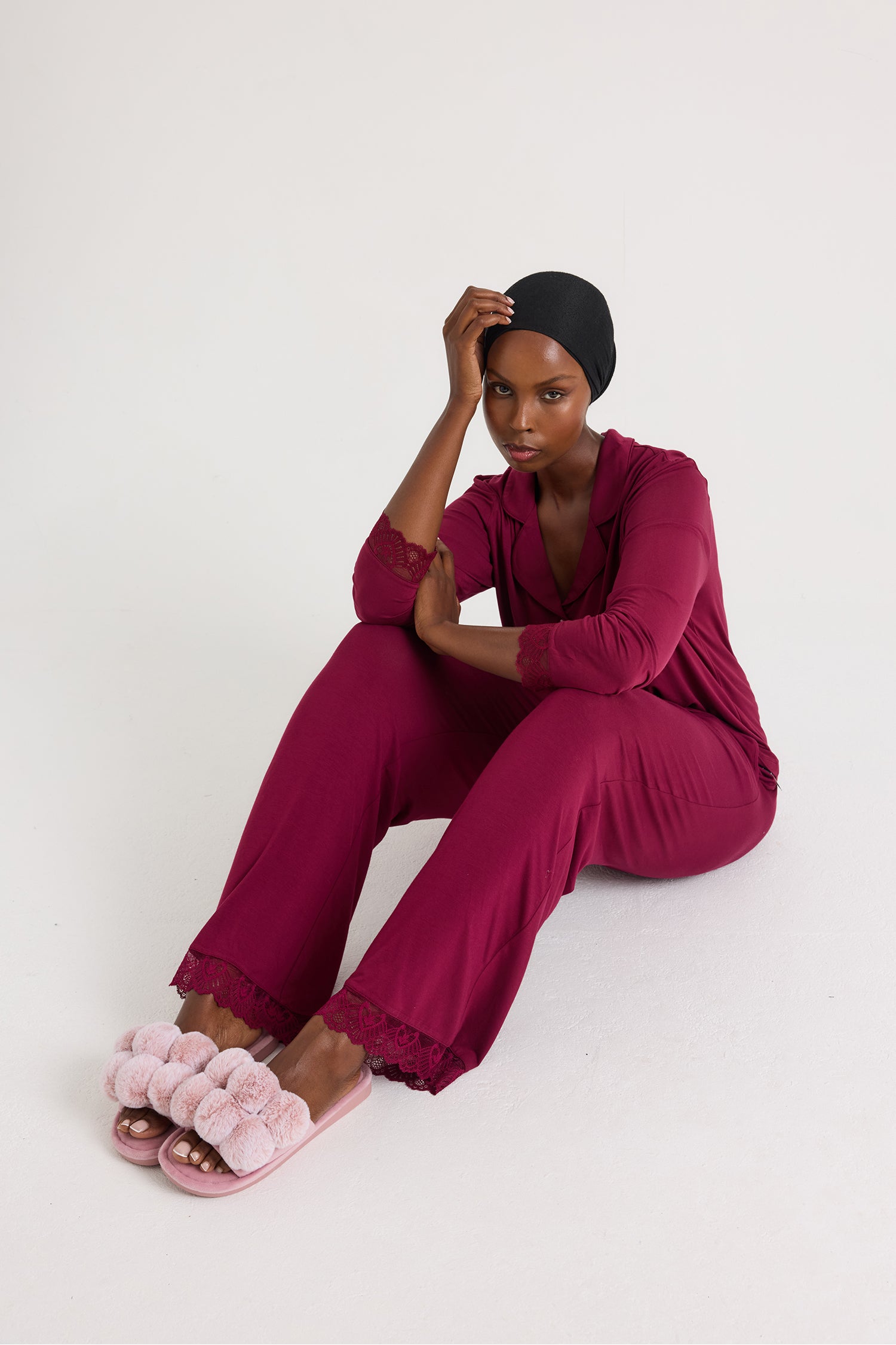 Bamboo Lace Pajama Set in Bordeaux