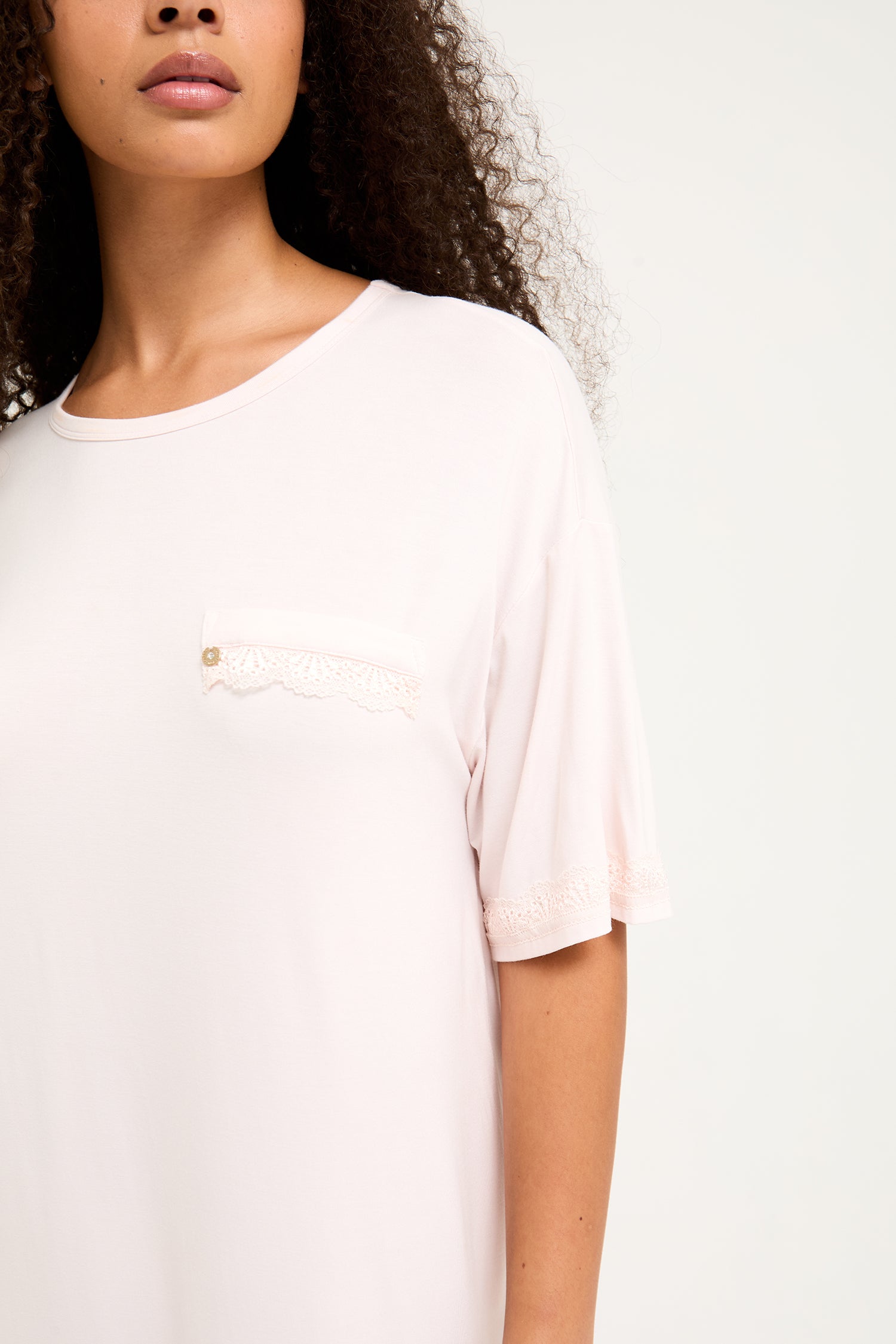 Bamboo Lace Tee Dress in Powder Puff