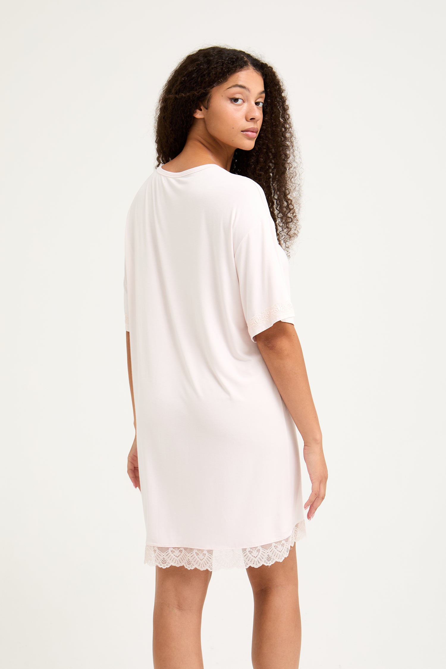 Bamboo Lace Tee Dress in Powder Puff