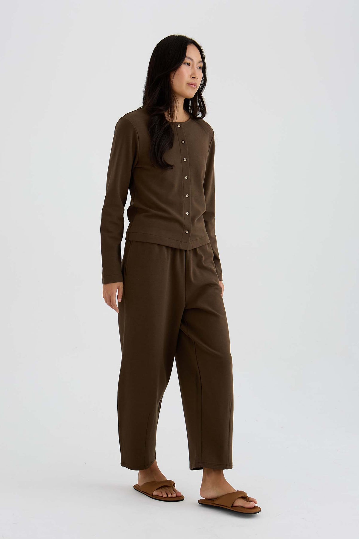 Bamboo Fleece Button Down Top In Slate