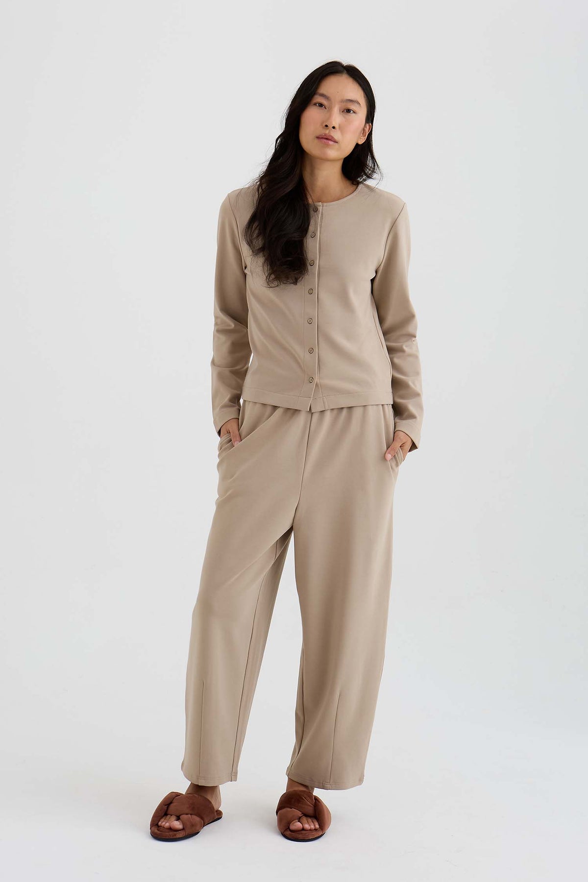 Bamboo Fleece Barrel Joggers In Silver Mink