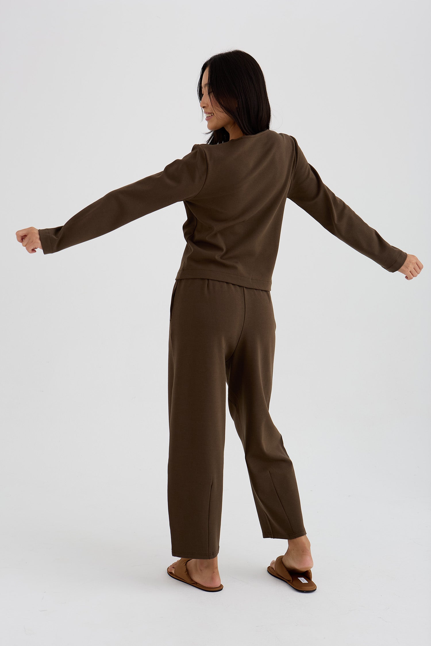 Bamboo Fleece Button Down Top In Slate