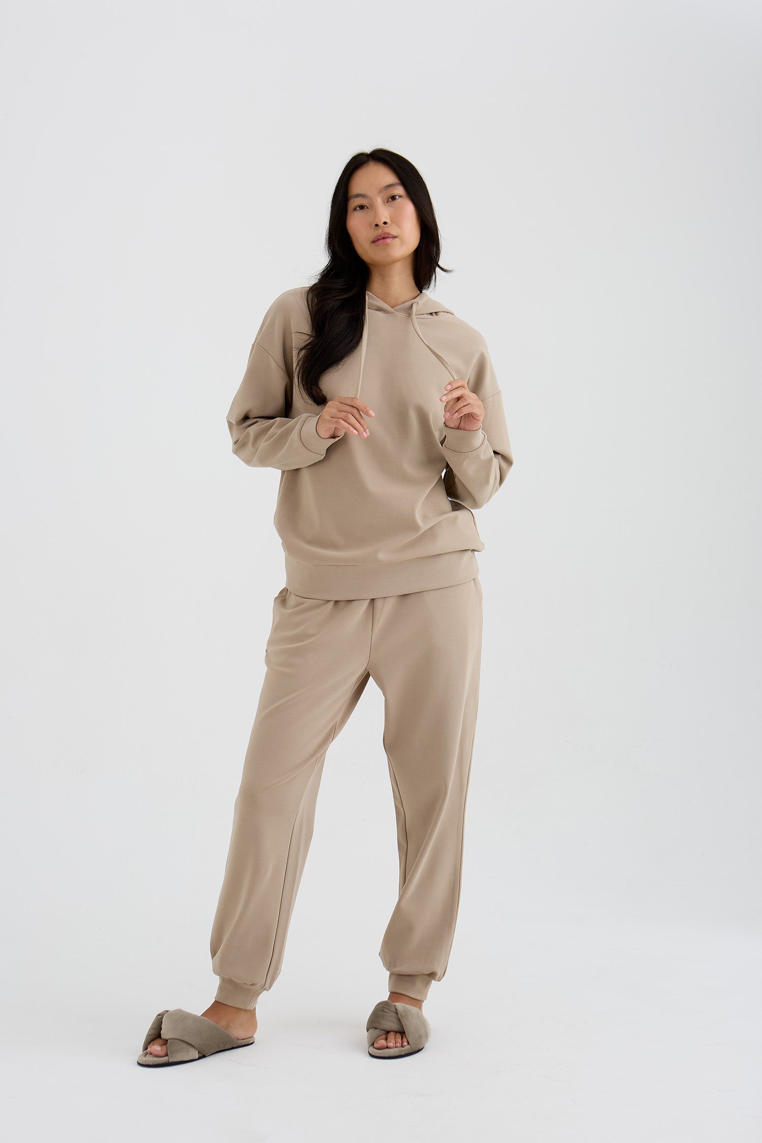 Bamboo Fleece Hooded Top In Silver Mink
