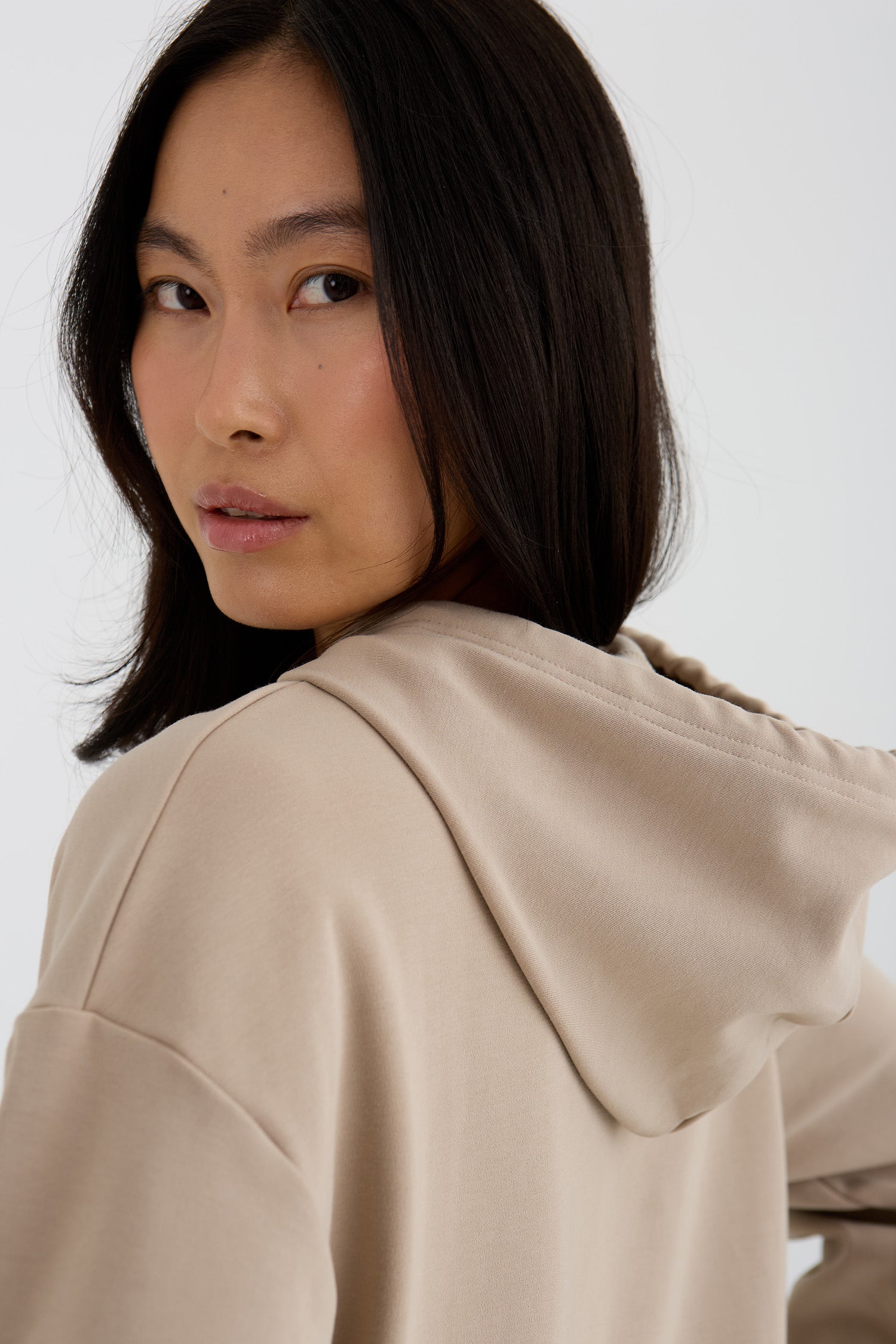 Bamboo Fleece Hooded Top In Silver Mink