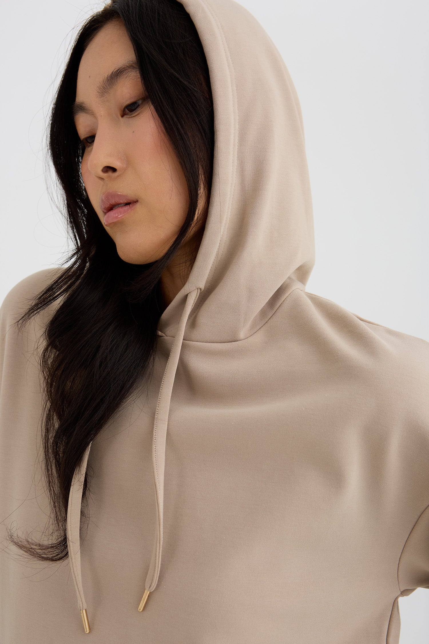Bamboo Fleece Hooded Top In Silver Mink