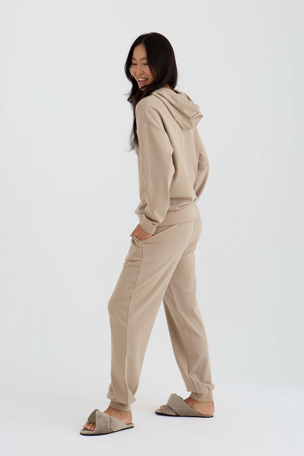 Bamboo Fleece Hooded Top In Silver Mink