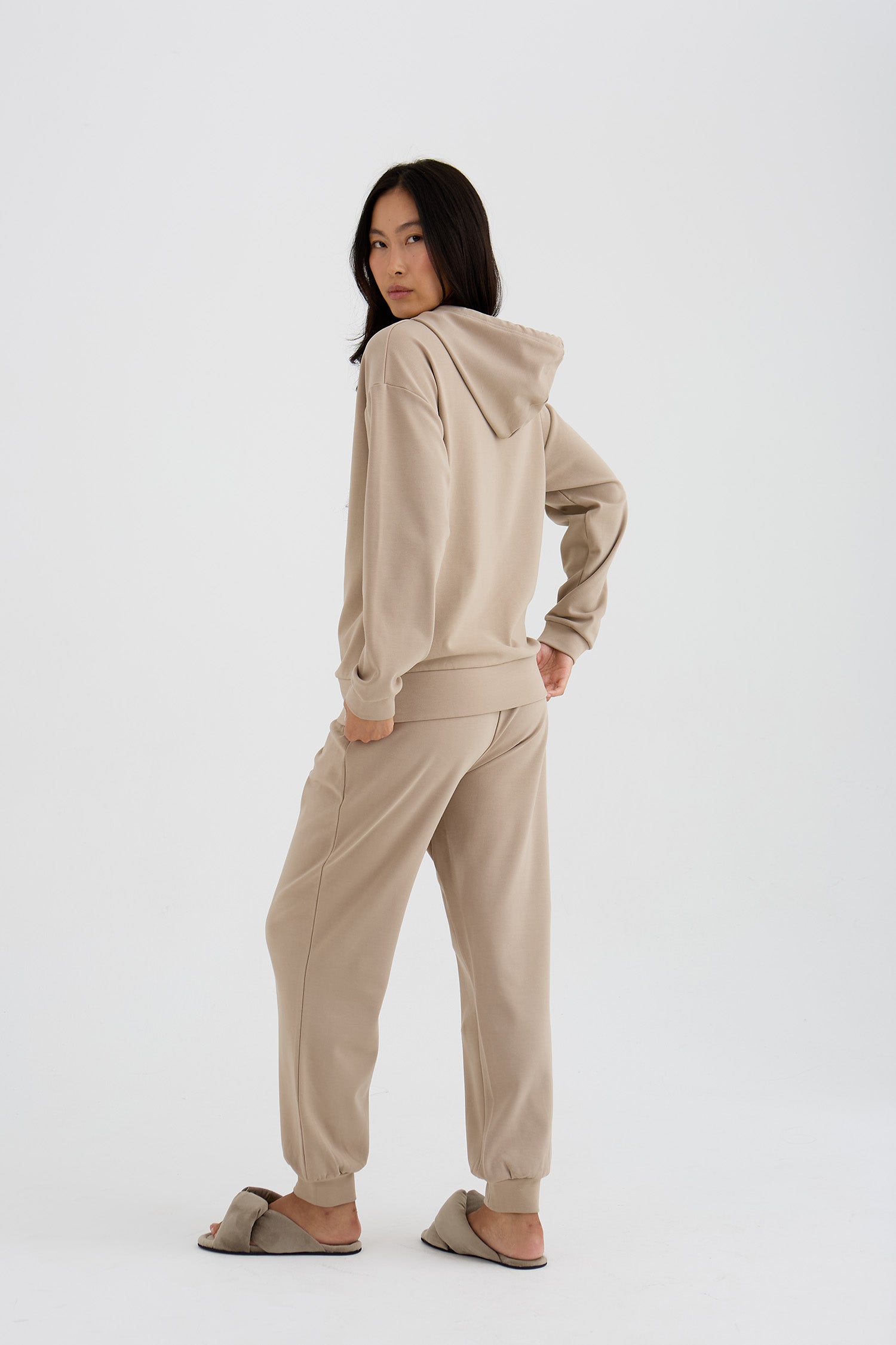 Bamboo Fleece Hooded Top In Silver Mink