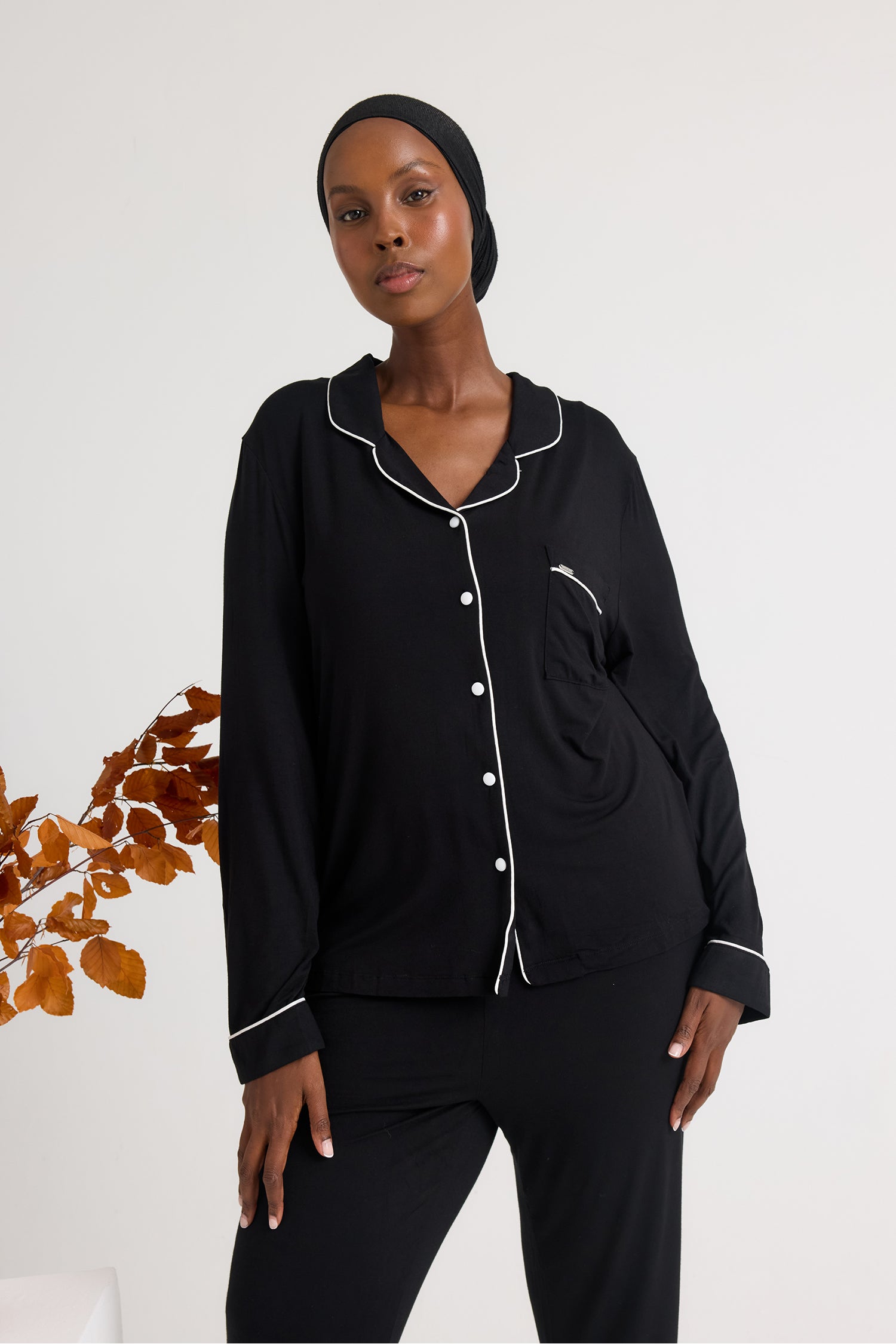 Bamboo Long Pyjama Set in Black