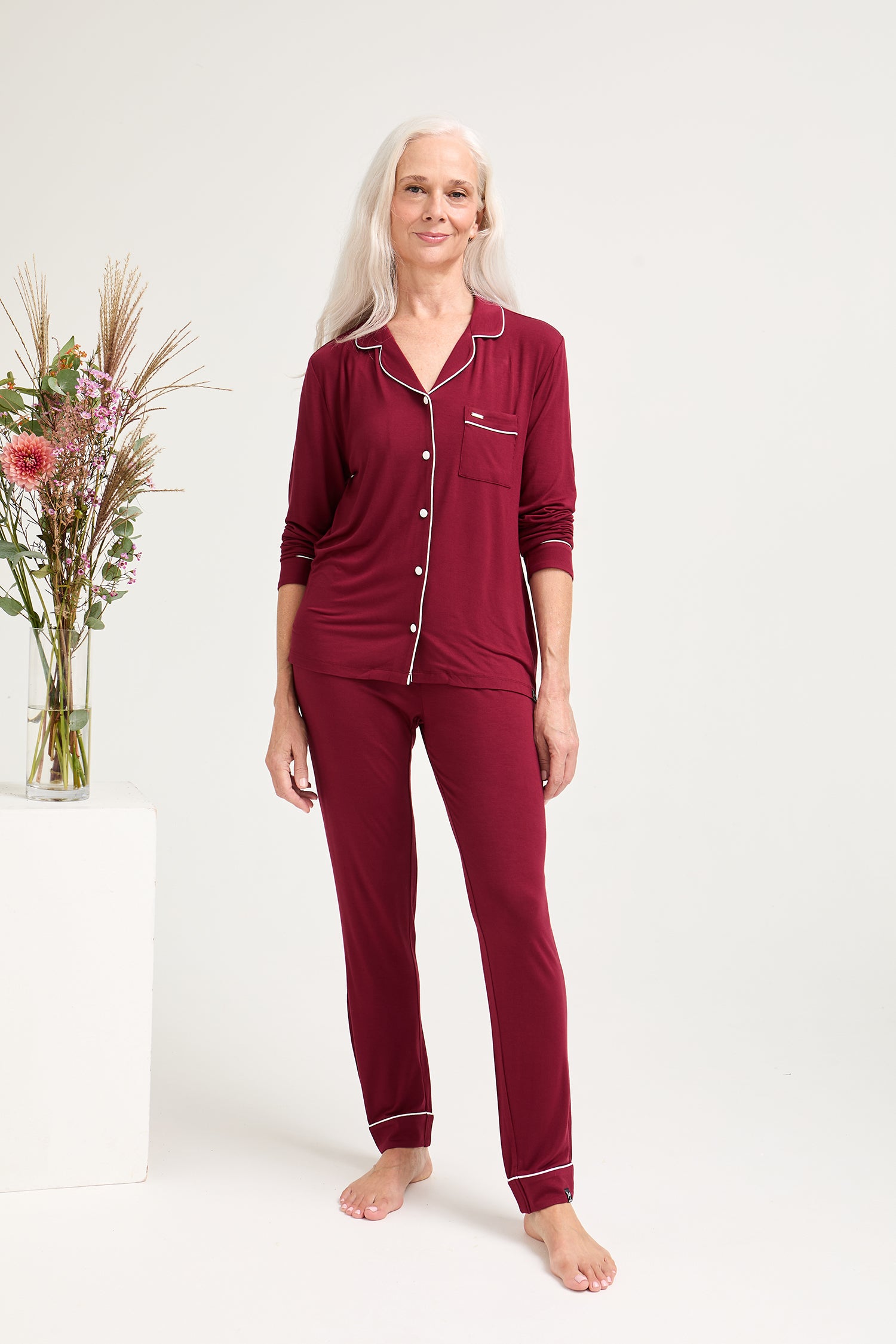 Bamboo Long Pyjama Set in Claret