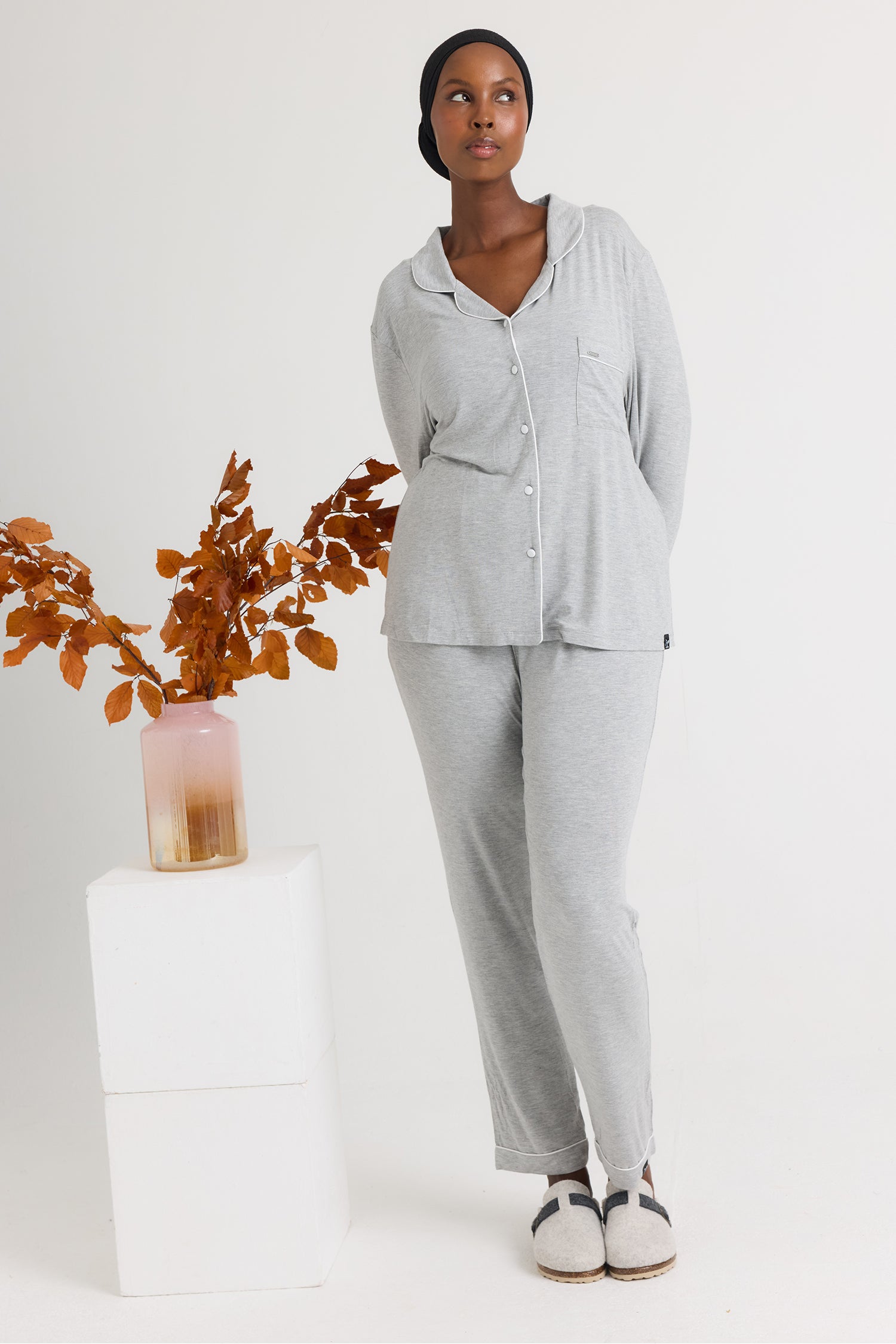 Bamboo Long Pyjama Set in Grey Marl