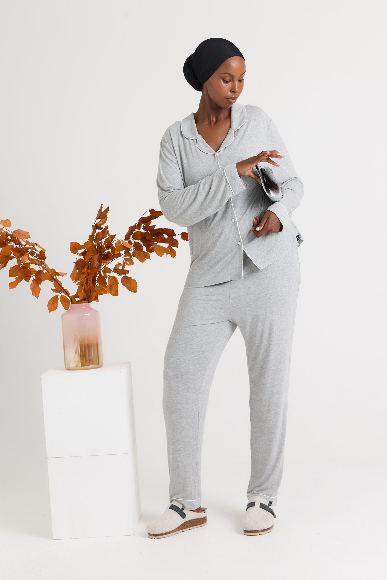 Bamboo Long Pyjama Set in Grey Marl