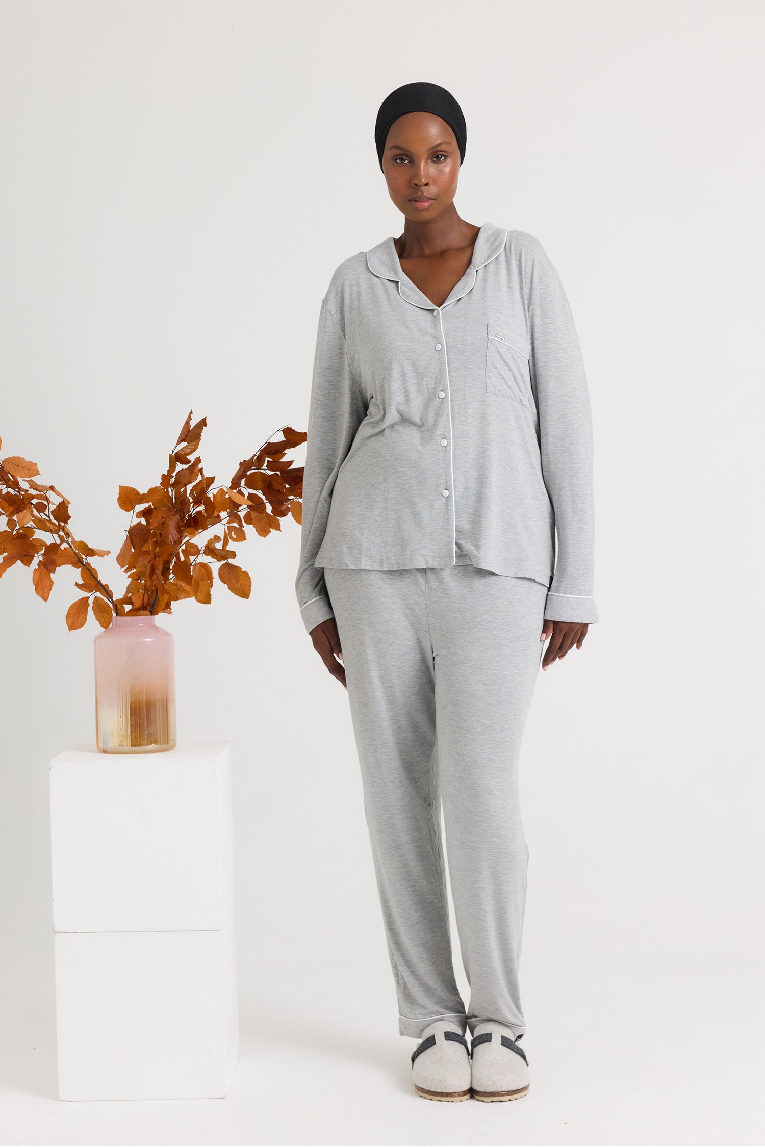 Bamboo Long Pyjama Set in Grey Marl
