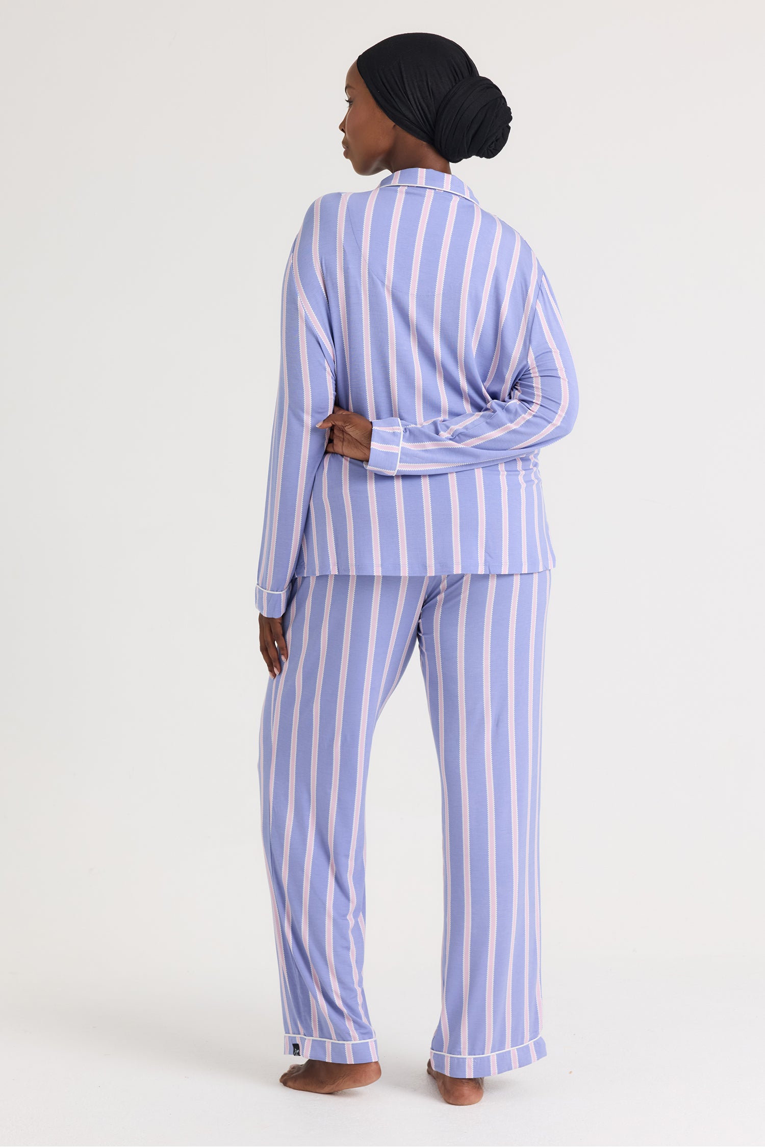 Bamboo Long Pyjama Set in Heather Stripe