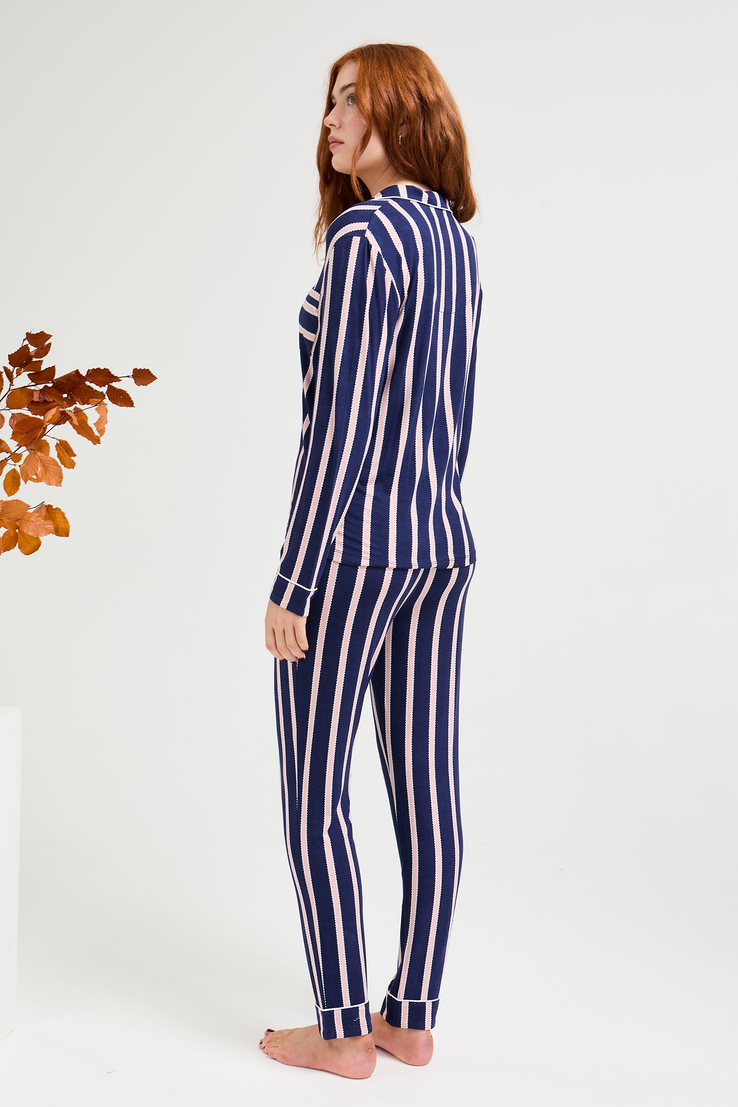 Bamboo Long Pyjama Set in Midnight Stripe