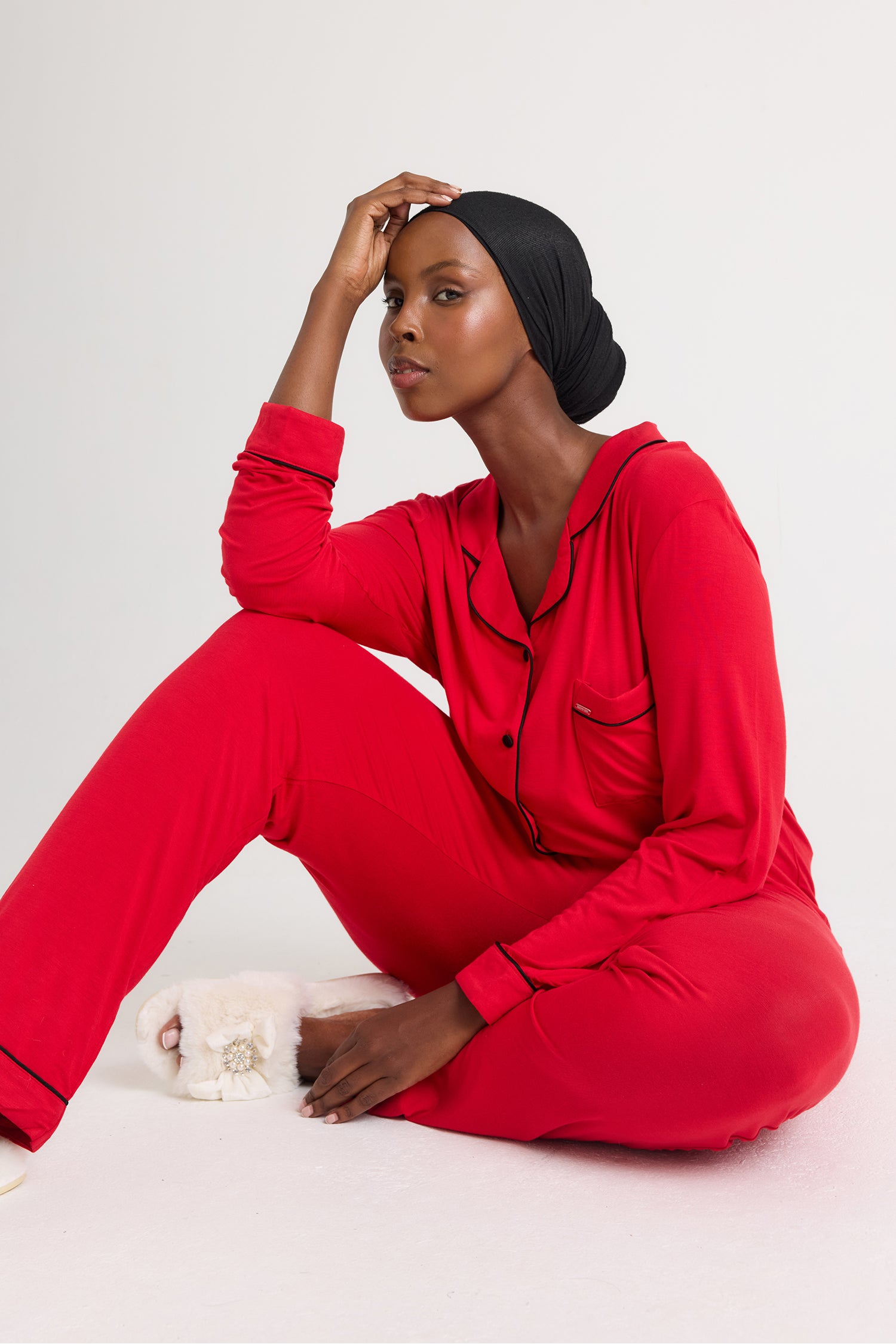 Bamboo Long Pyjama Set in Red