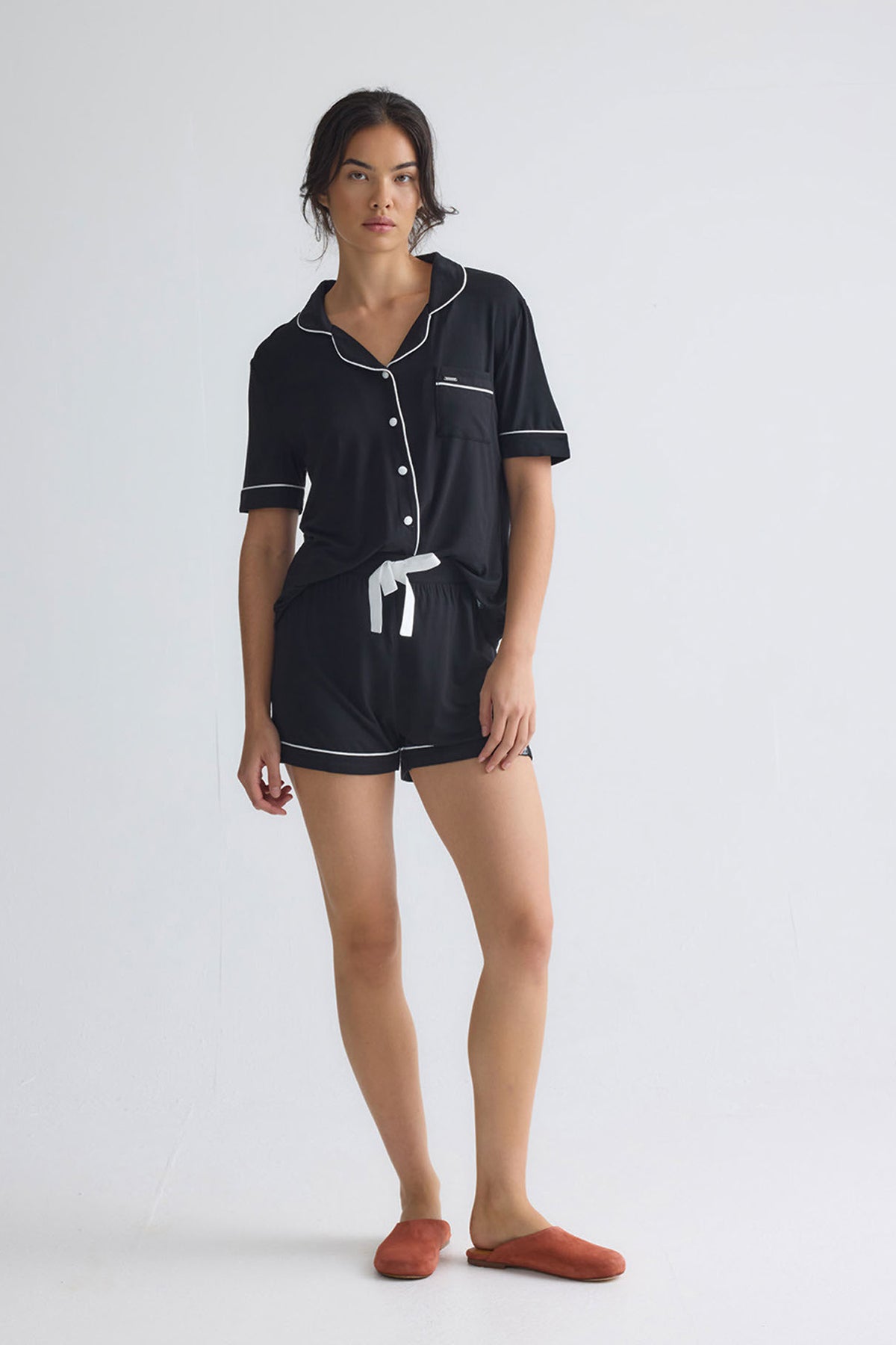 Bamboo Shirt Short Set in Black