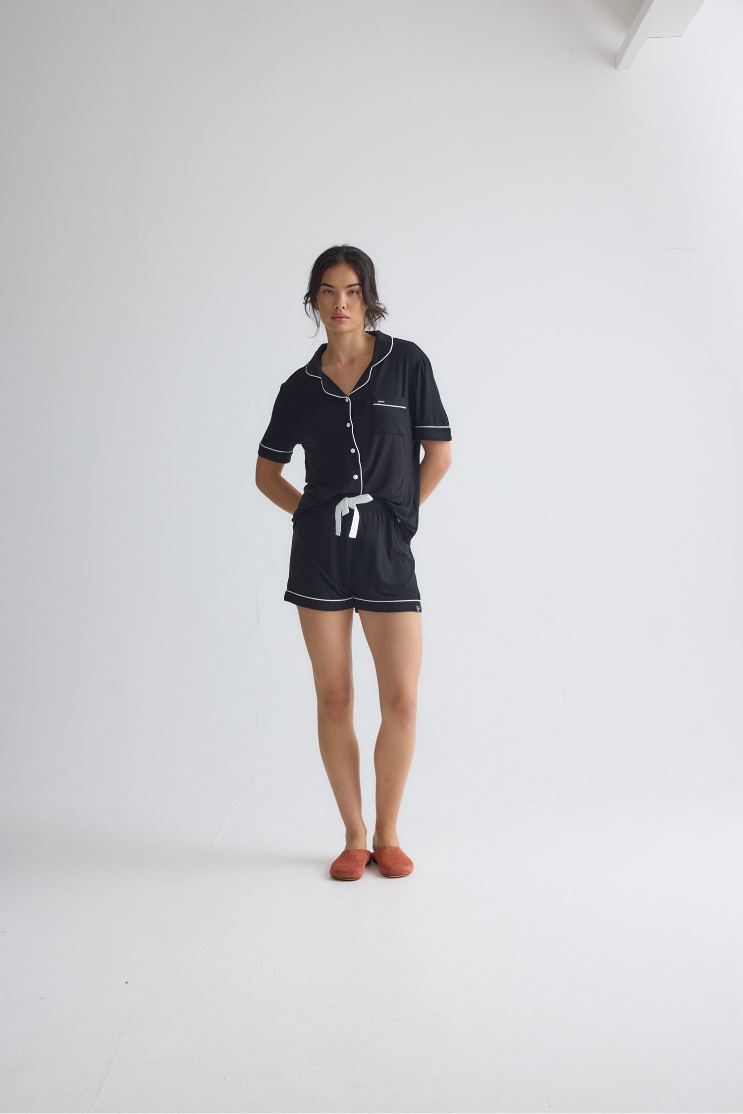 Bamboo Shirt Short Set in Black