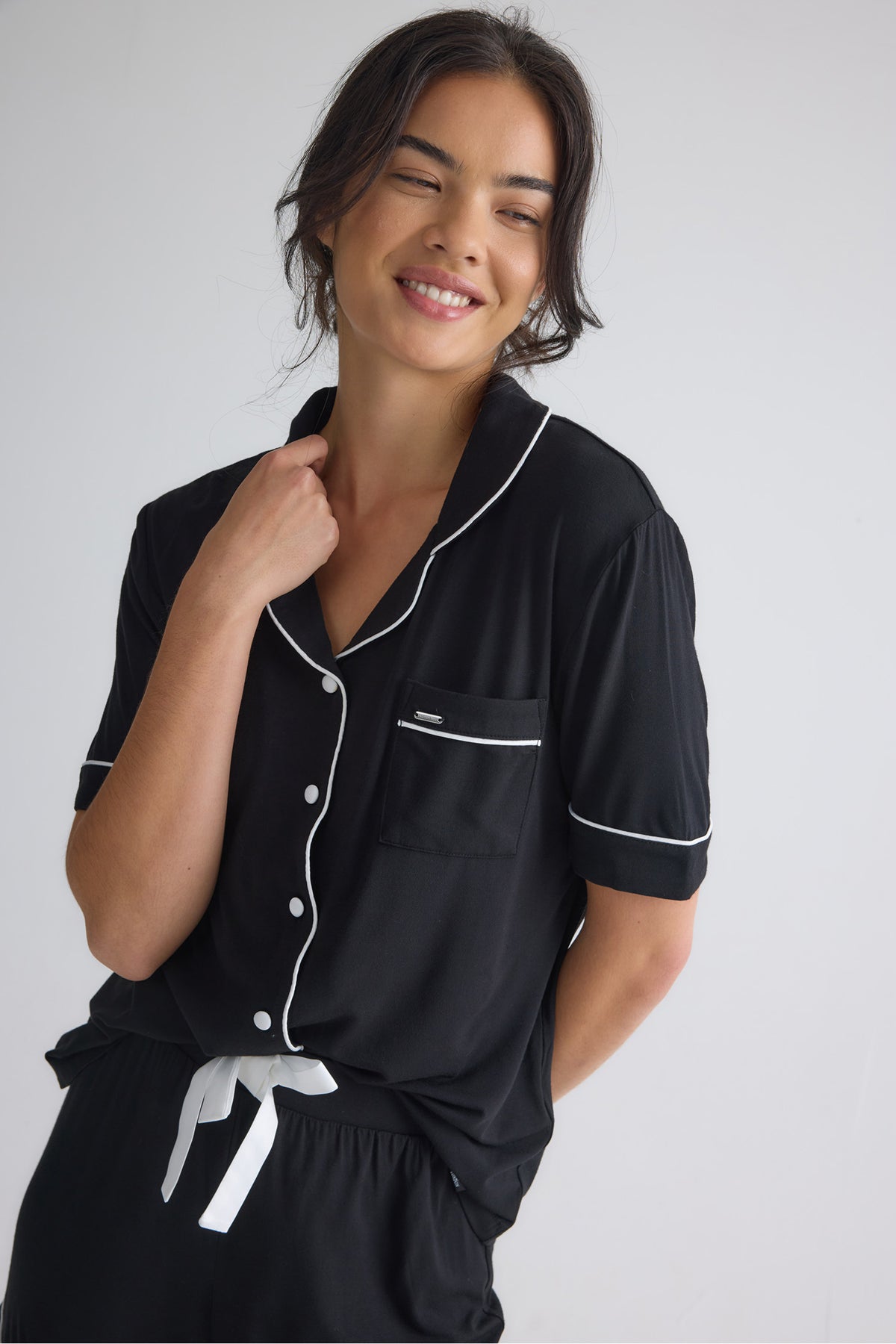 Bamboo Shirt Short Set in Black
