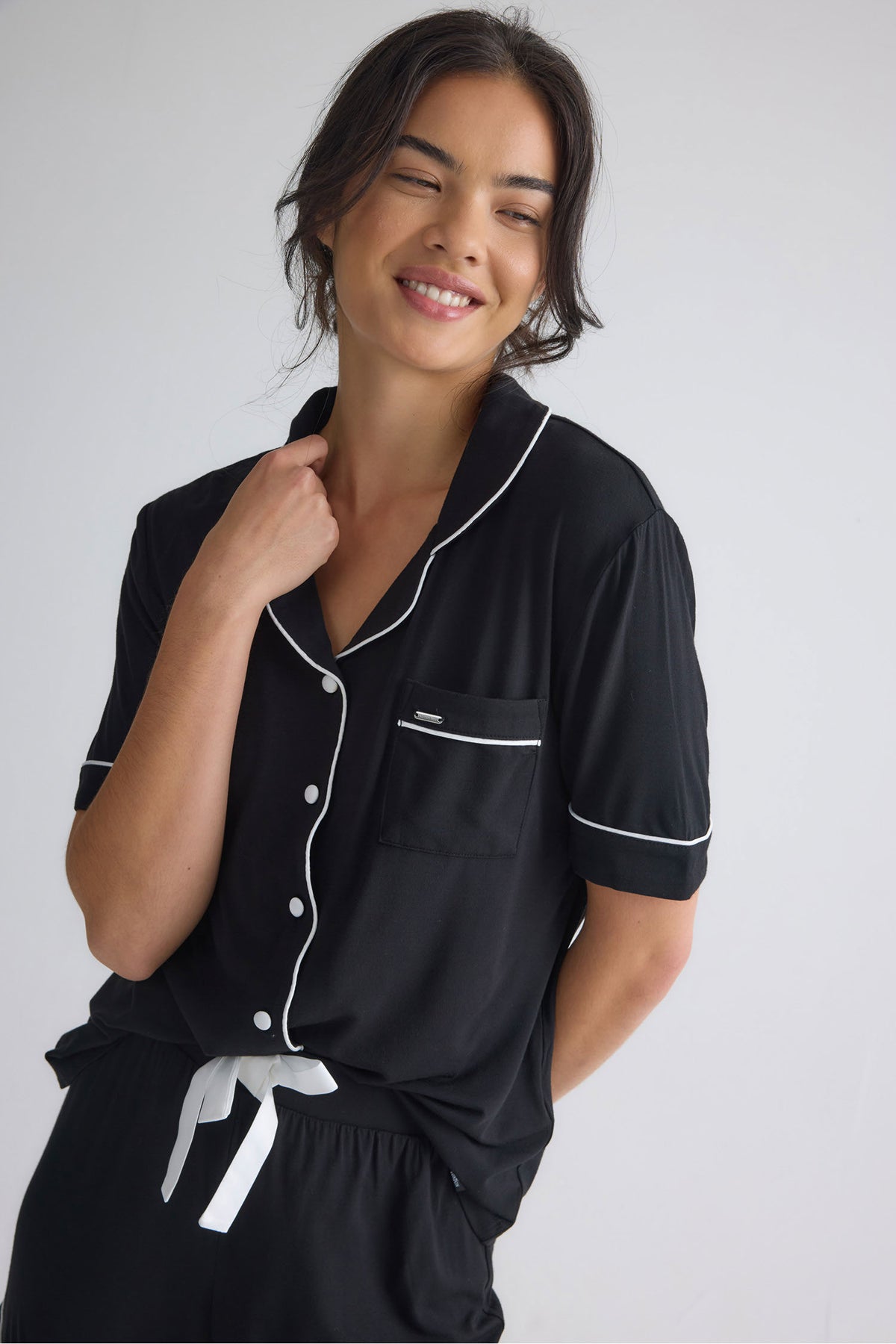 Bamboo Shirt Short Set in Black