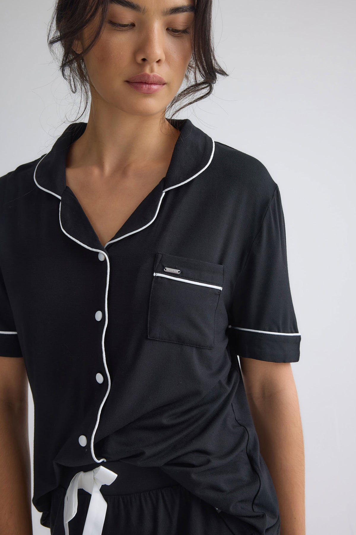 Bamboo Shirt Short Set in Black