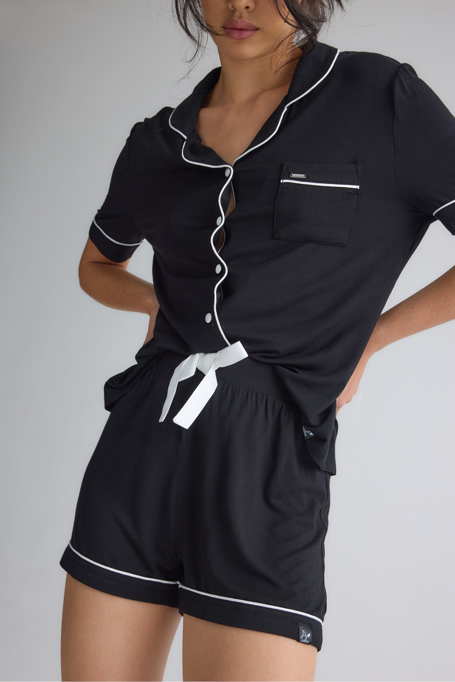 Bamboo Shirt Short Set in Black