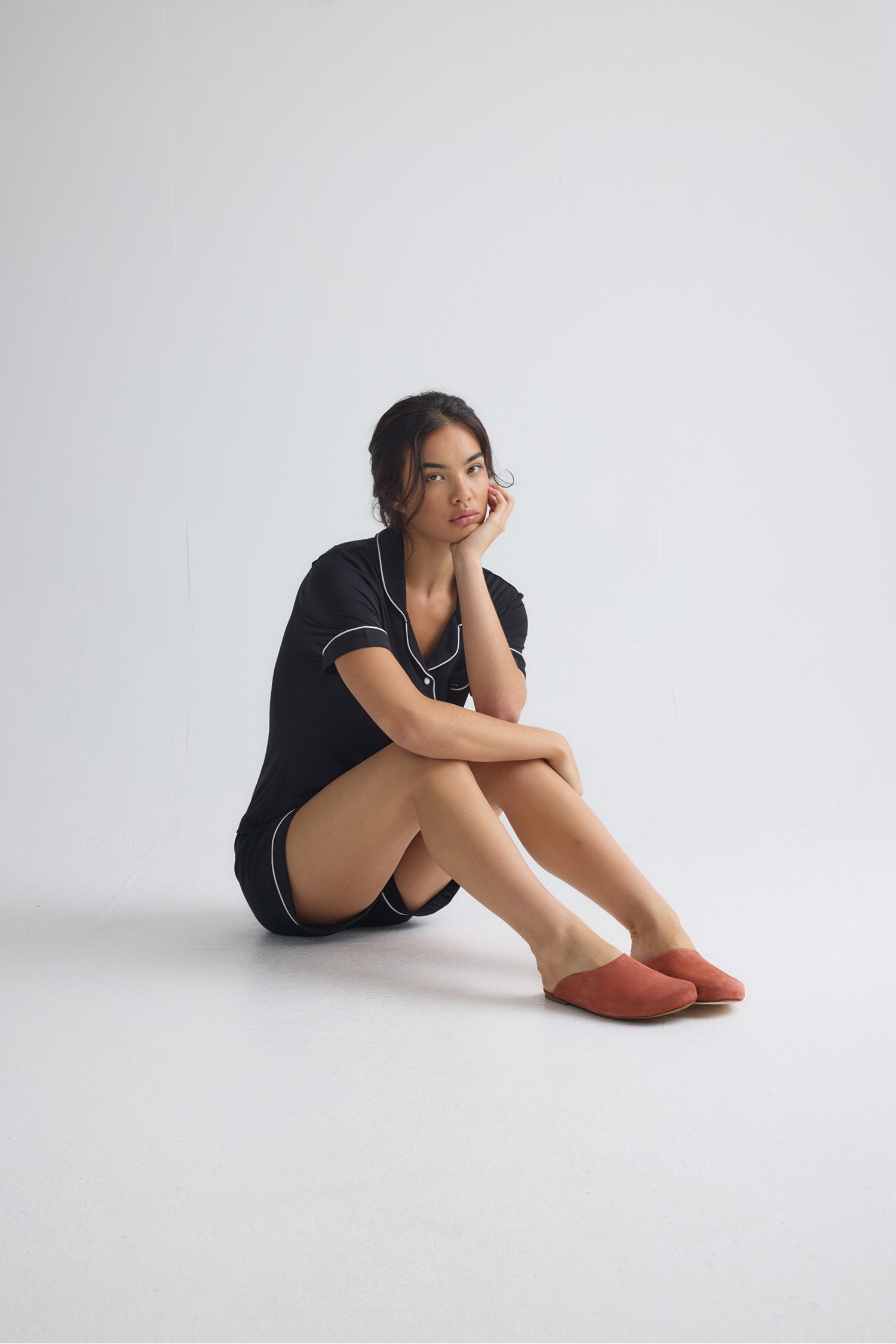 Bamboo Shirt Short Set in Black