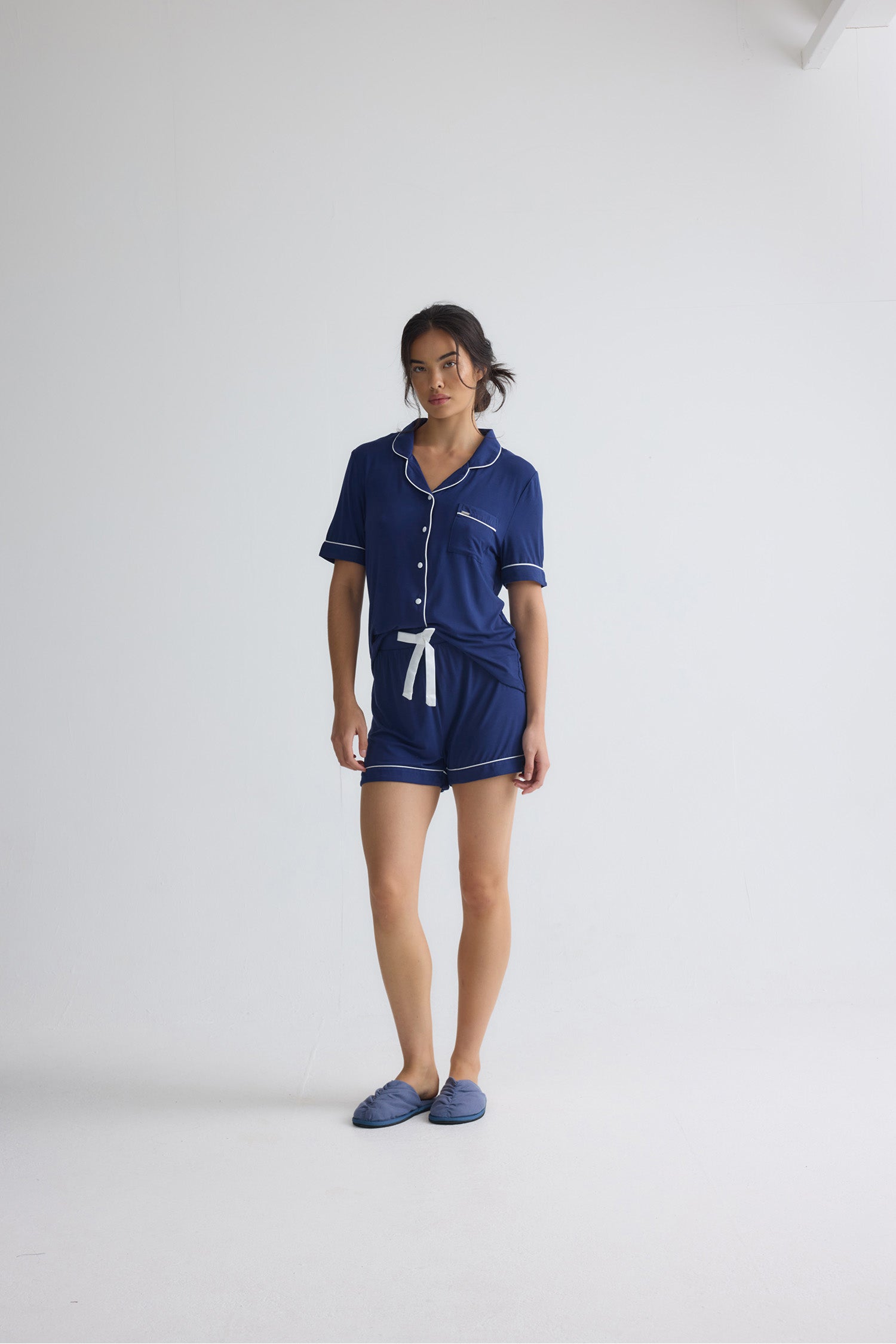 Bamboo Shirt Short Set in Midnight