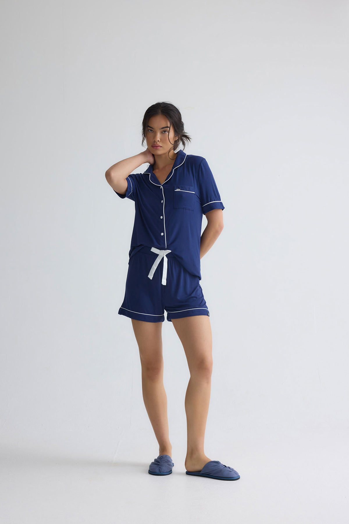 Bamboo Shirt Short Set in Midnight