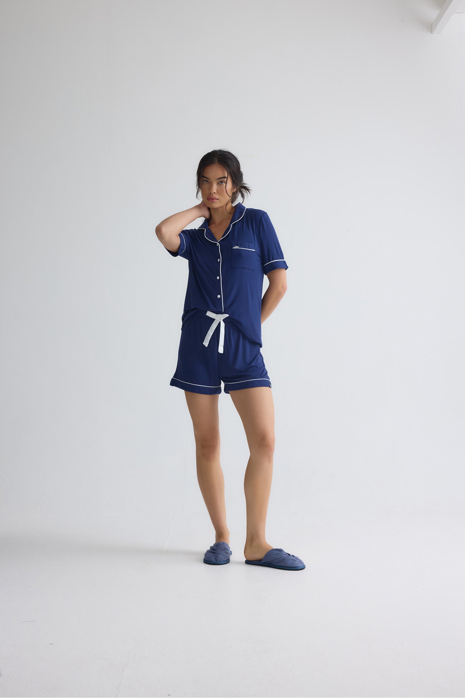Bamboo Shirt Short Set in Midnight
