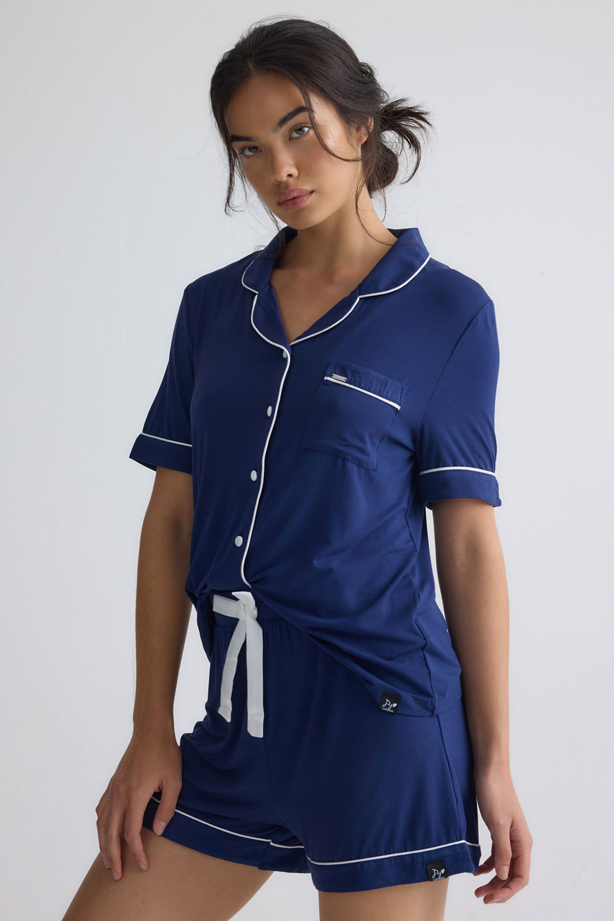 Bamboo Shirt Short Set in Midnight