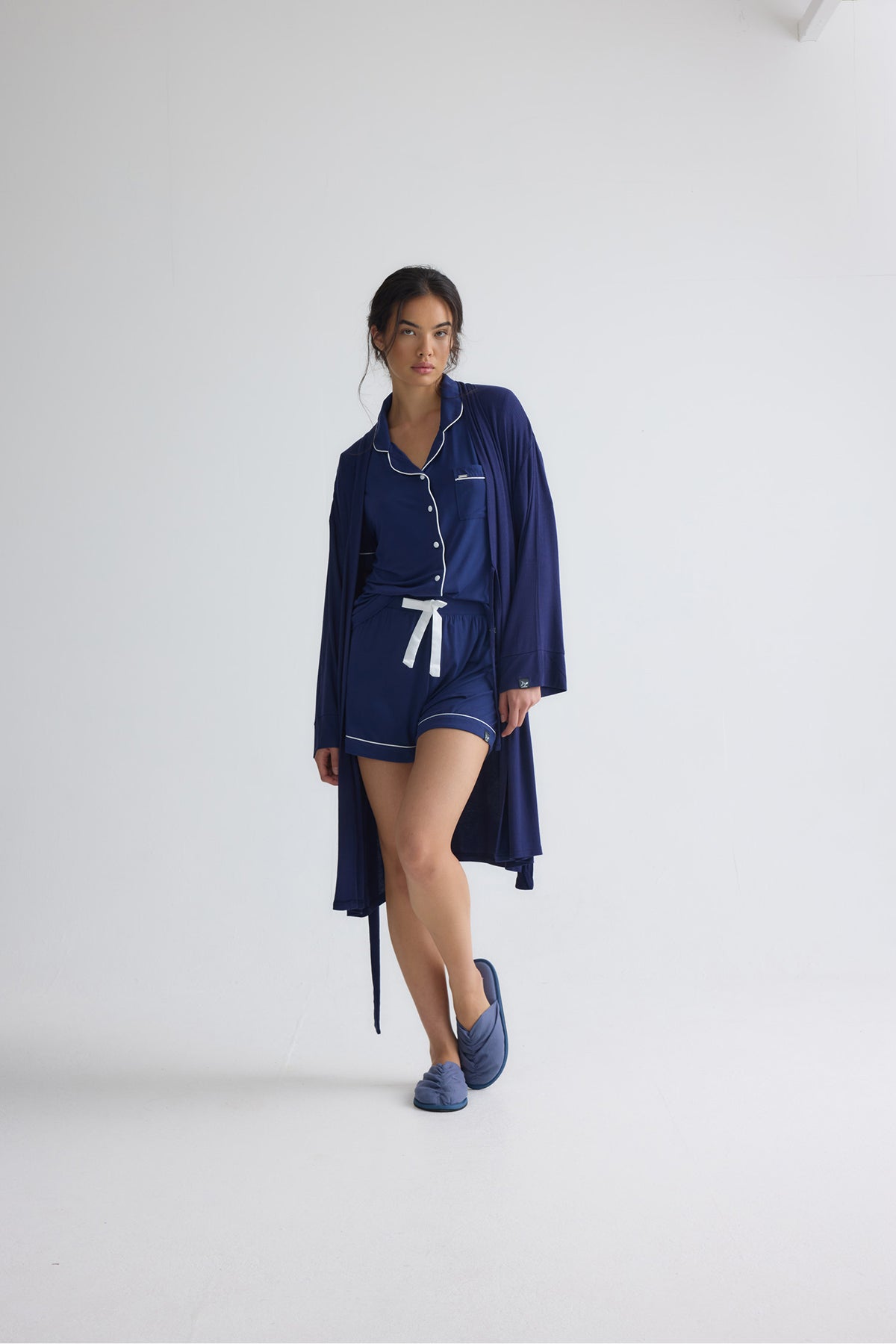 Bamboo Shirt Short Set in Midnight