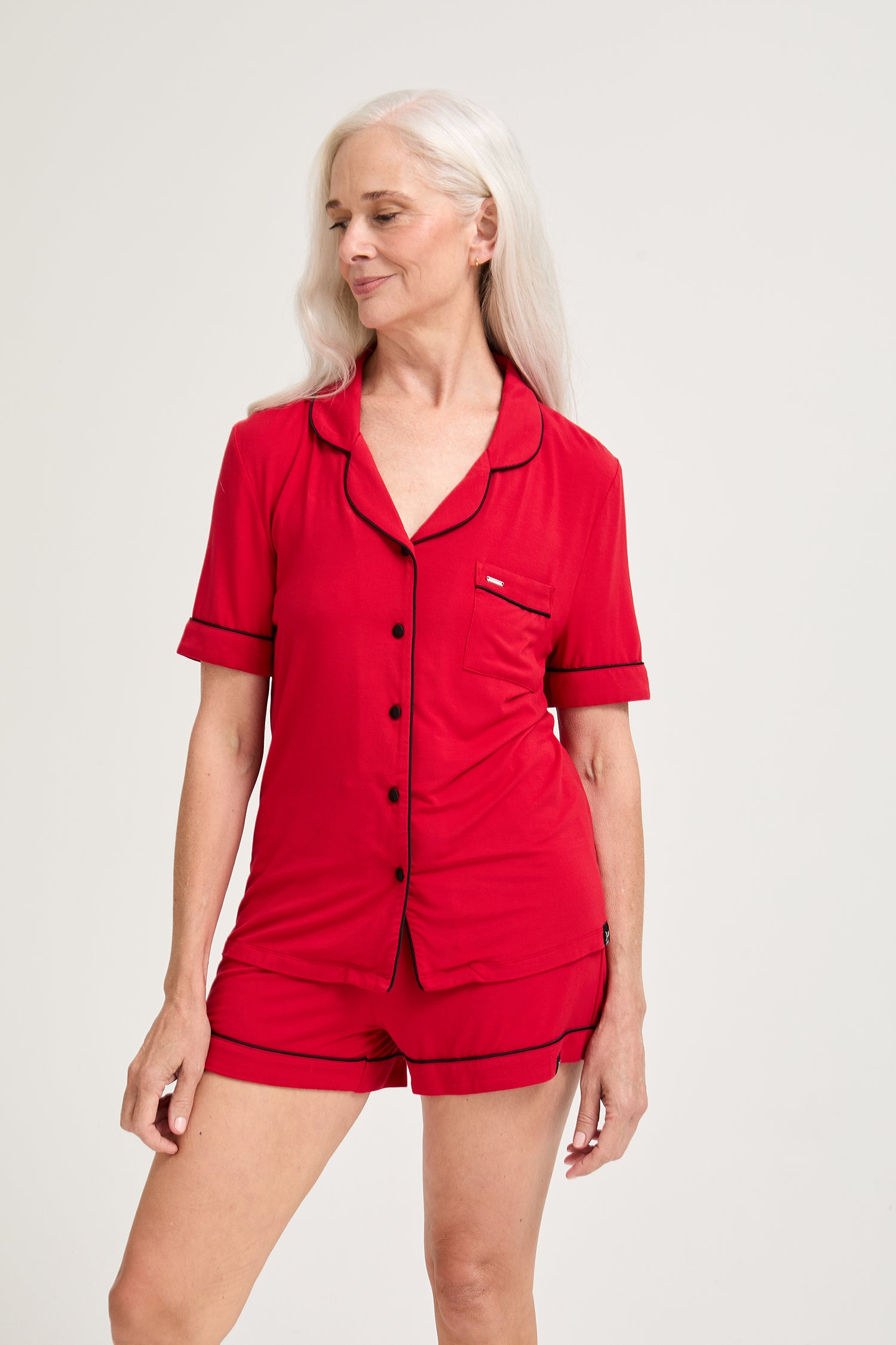 Bamboo Shirt Short Set in Red