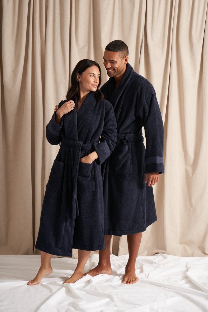 His Hers Bamboo Towelling Robe Midnight