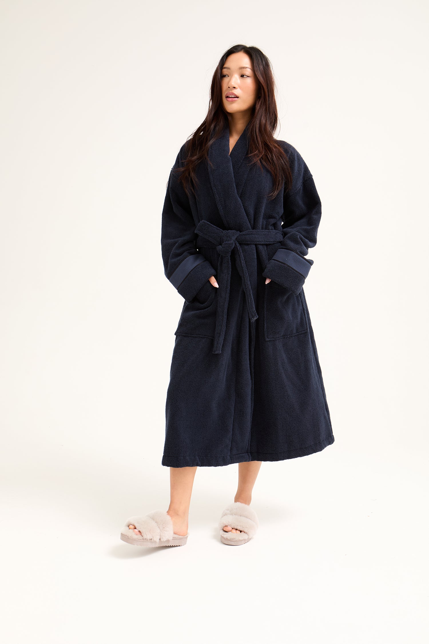 Bamboo Towelling Robe in Midnight