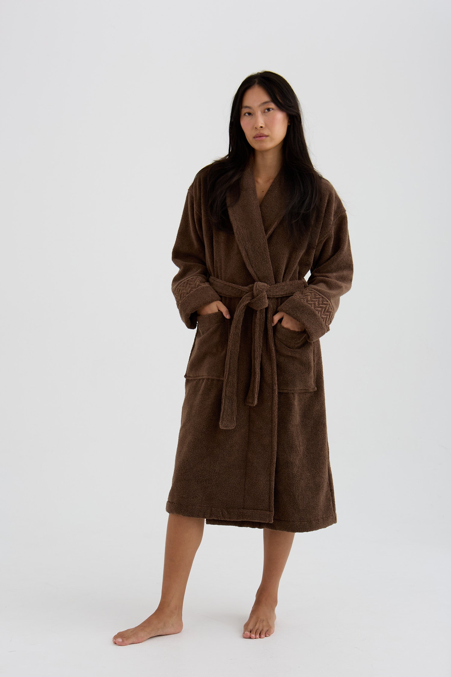 Bamboo Towelling Robe In Mocha