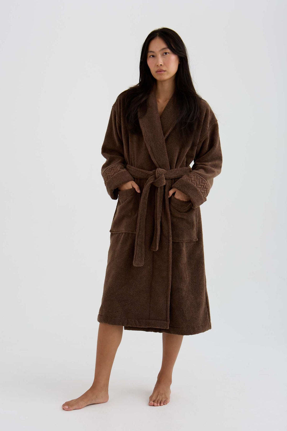 Bamboo Towelling Robe In Mocha