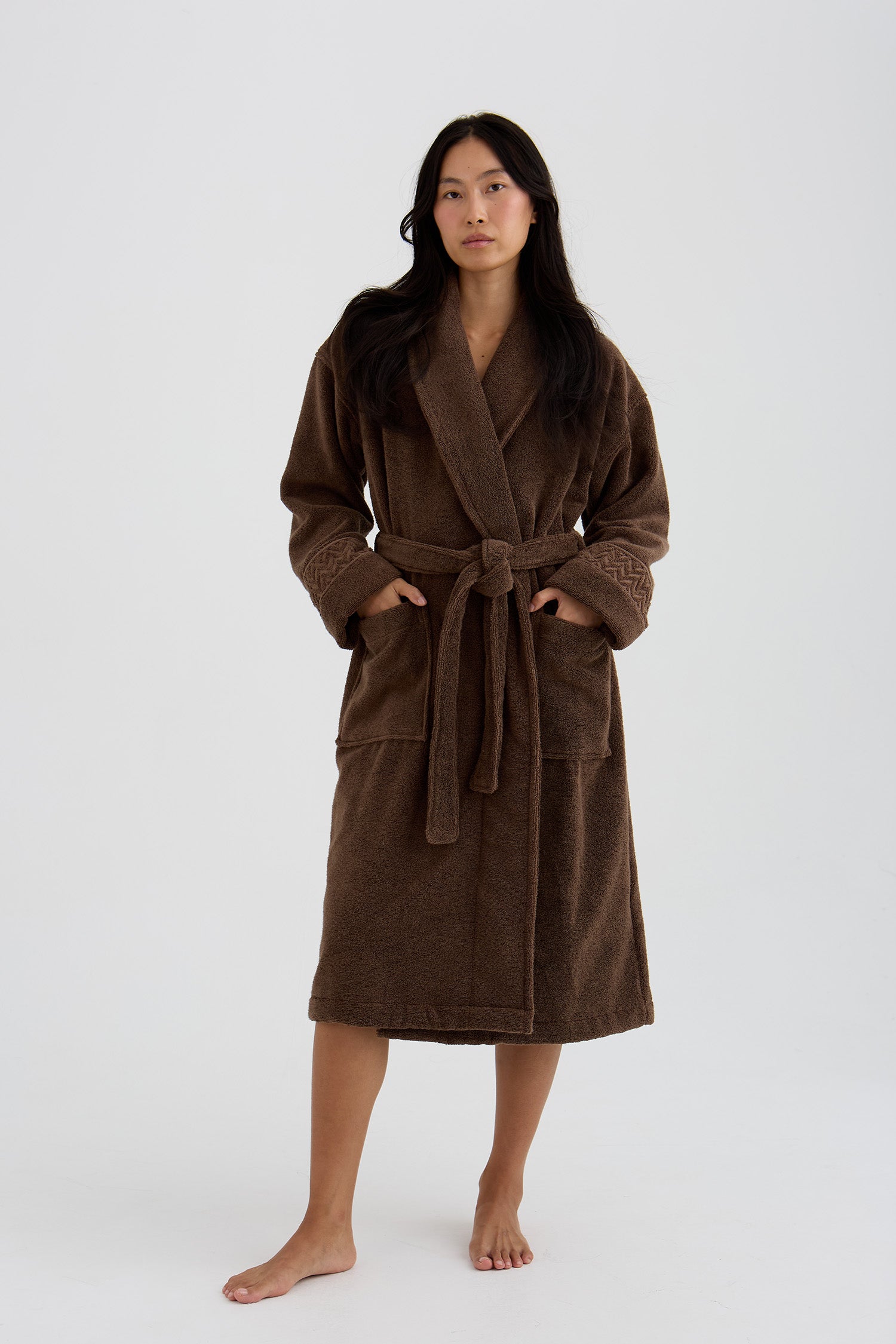Bamboo Towelling Robe In Mocha
